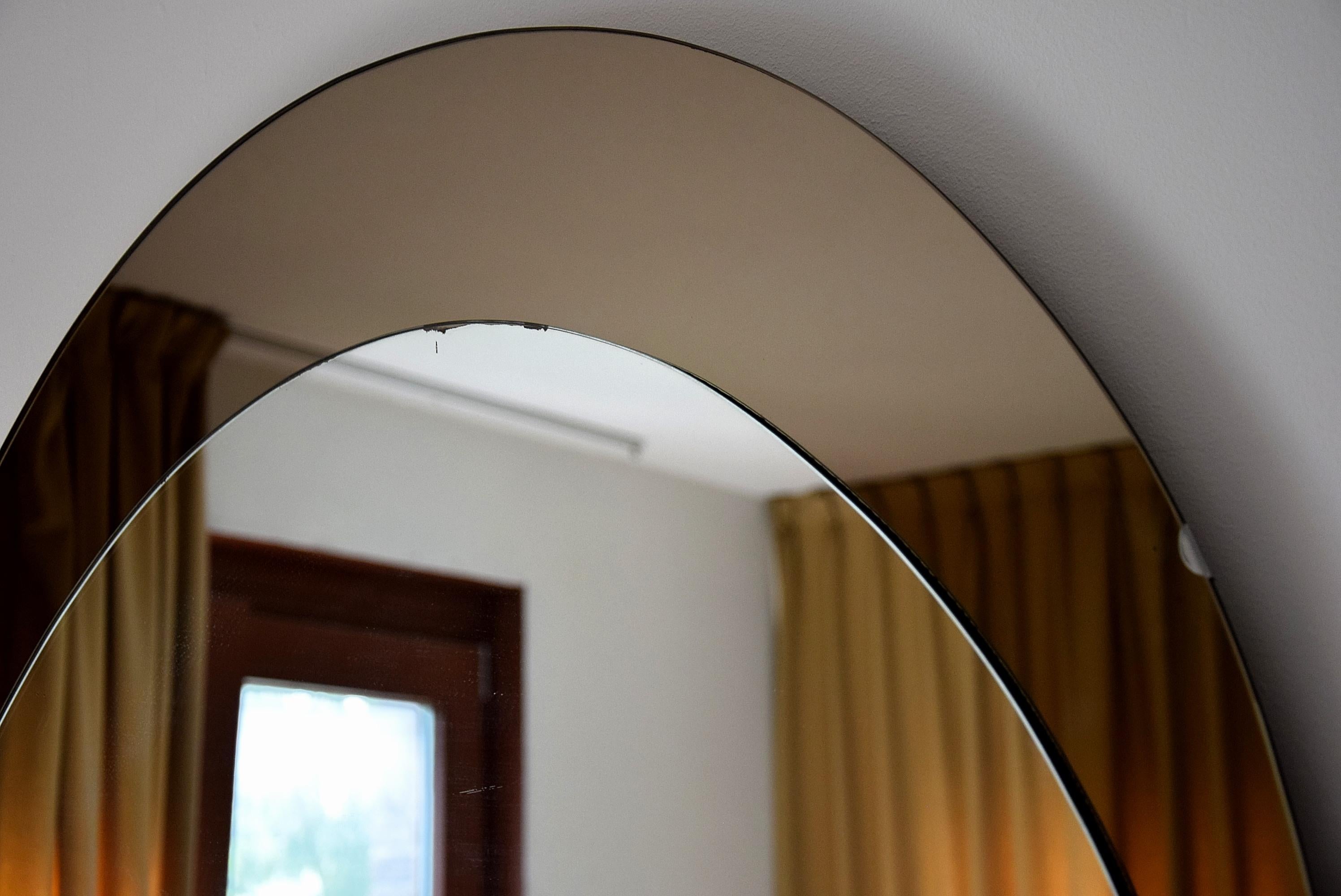 Large Italian Oval Mid-Century Modern Mirror by Cristal Arte For Sale 5
