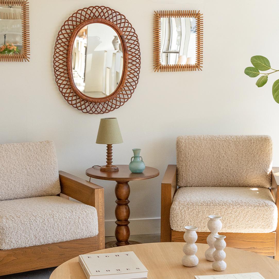 20th Century Large Italian Oval Rattan Mirror