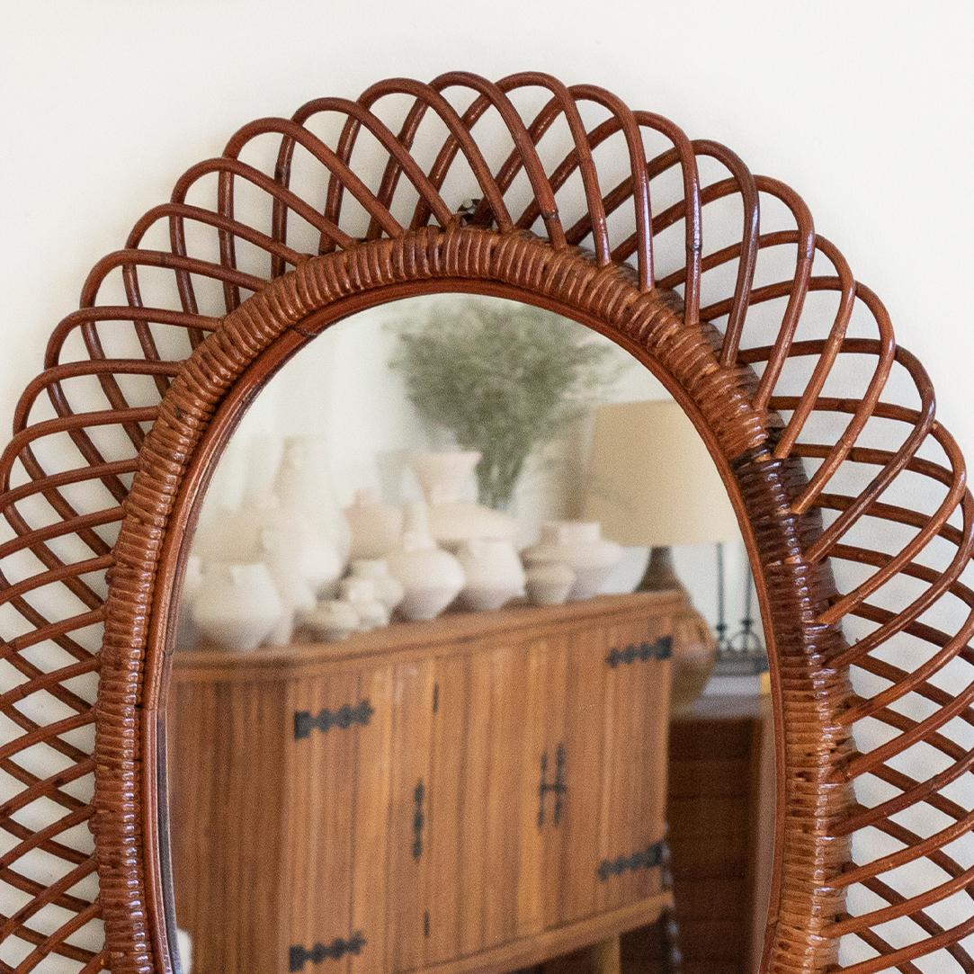 Large Italian Oval Rattan Mirror 3