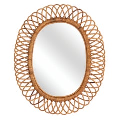 Large Italian Oval Rattan Mirror
