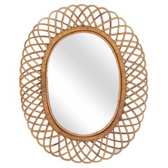 Large Italian Oval Rattan Mirror