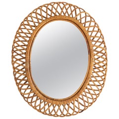 Large Italian Oval Rattan Mirror