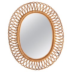 Large Italian Oval Rattan Mirror