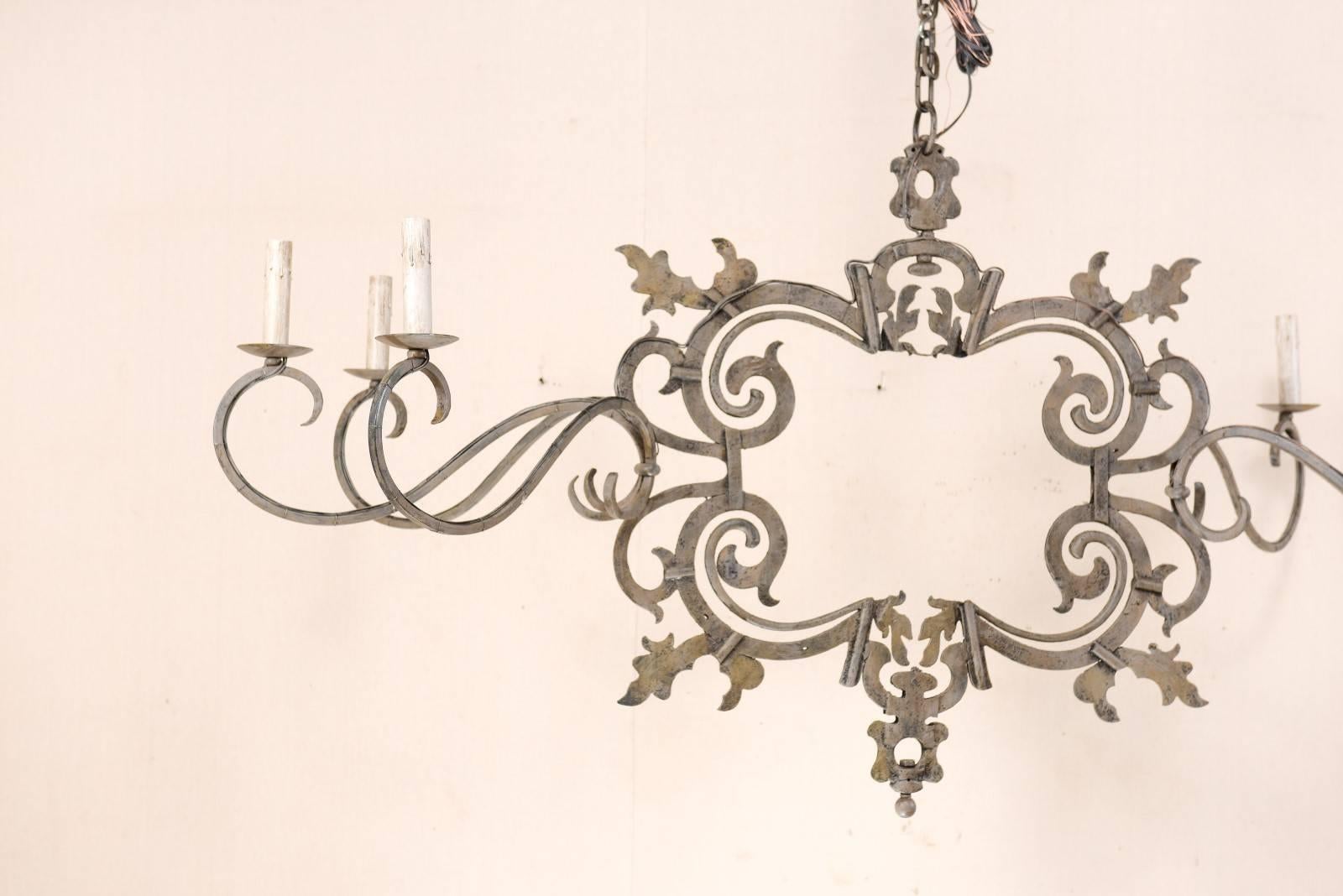 Large Italian Painted Iron Chandelier with 18th Century Scrolling Iron Work In Good Condition In Atlanta, GA