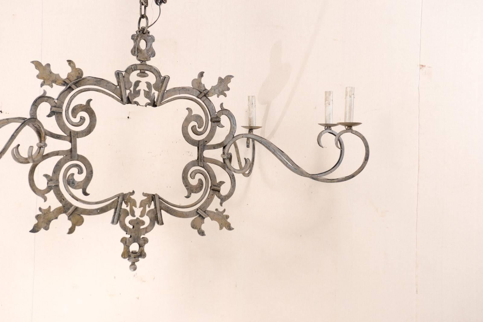18th Century and Earlier Large Italian Painted Iron Chandelier with 18th Century Scrolling Iron Work