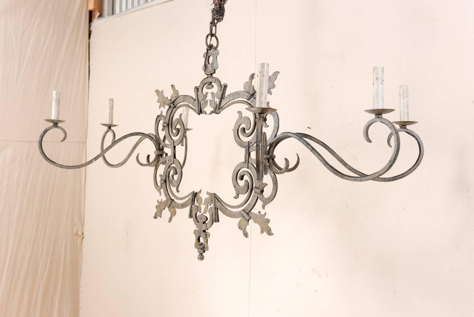 Large Italian Painted Iron Chandelier with 18th Century Scrolling Iron Work 3