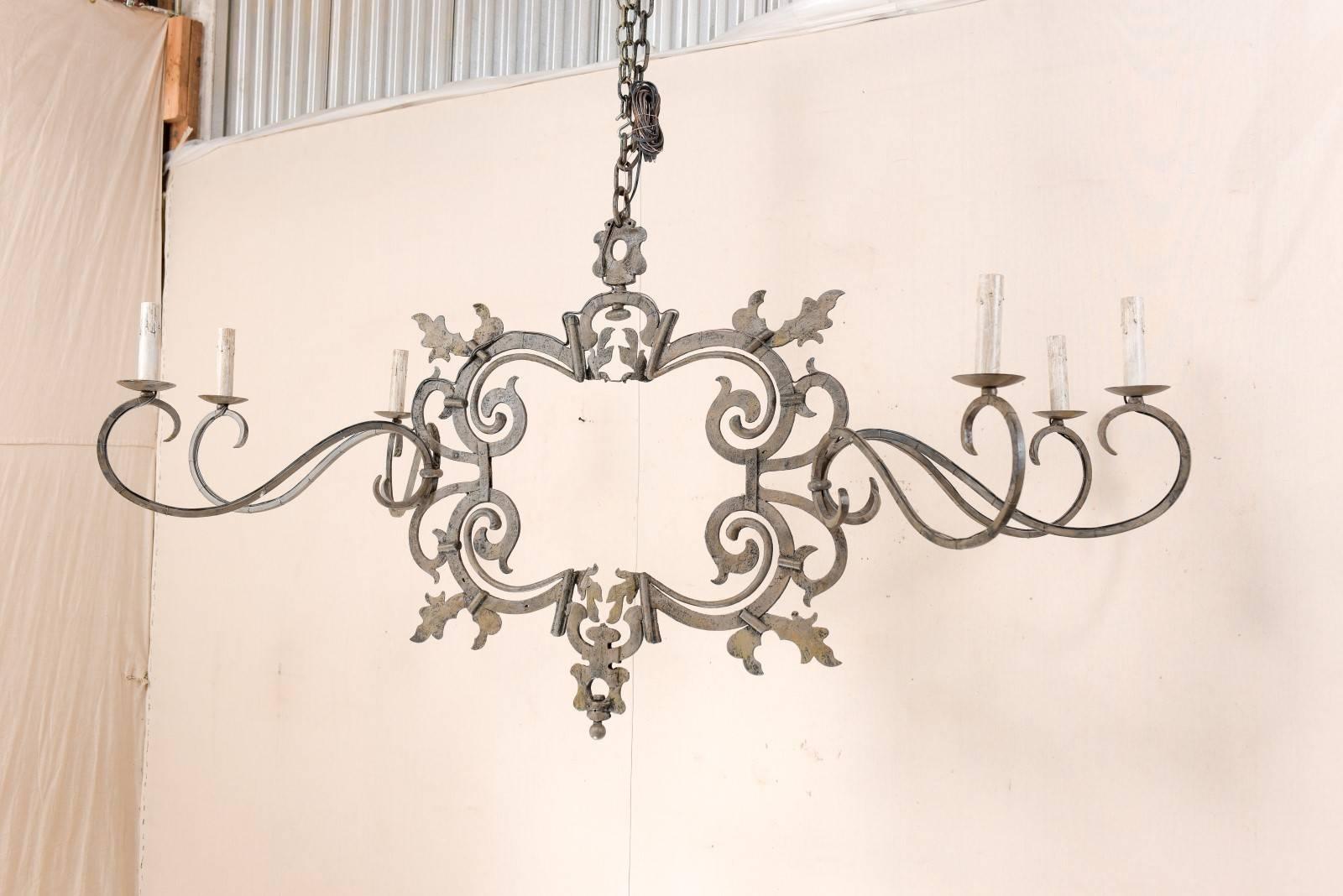 Large Italian Painted Iron Chandelier with 18th Century Scrolling Iron Work 4