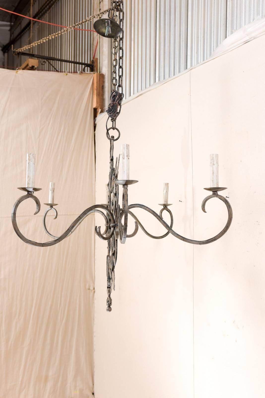 Large Italian Painted Iron Chandelier with 18th Century Scrolling Iron Work 6