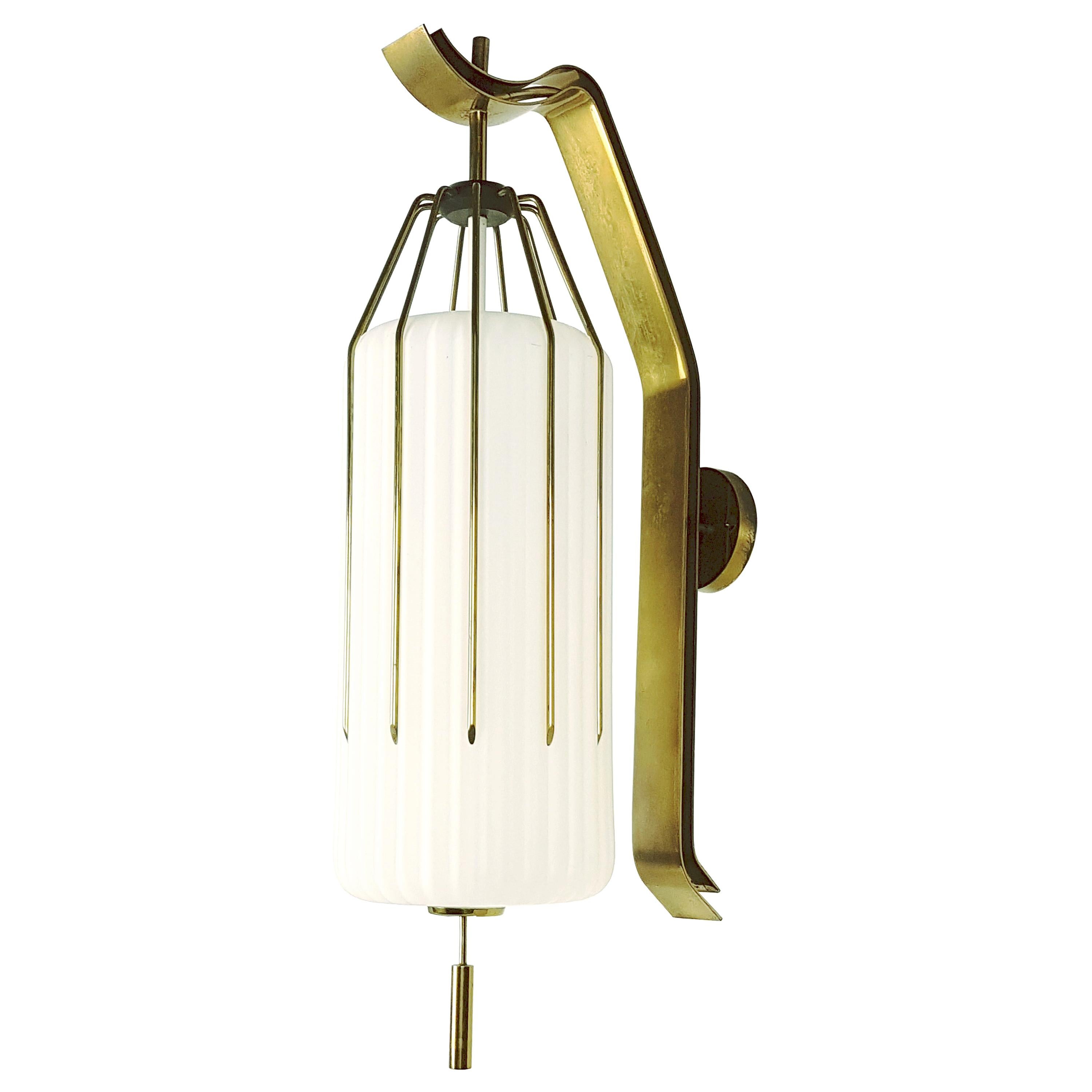 Large Italian Painted Metal, Brass and Opaline Glass 1950s Sconce by Arredoluce