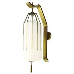 Large Italian Painted Metal, Brass and Opaline Glass 1950s Sconce by Arredoluce