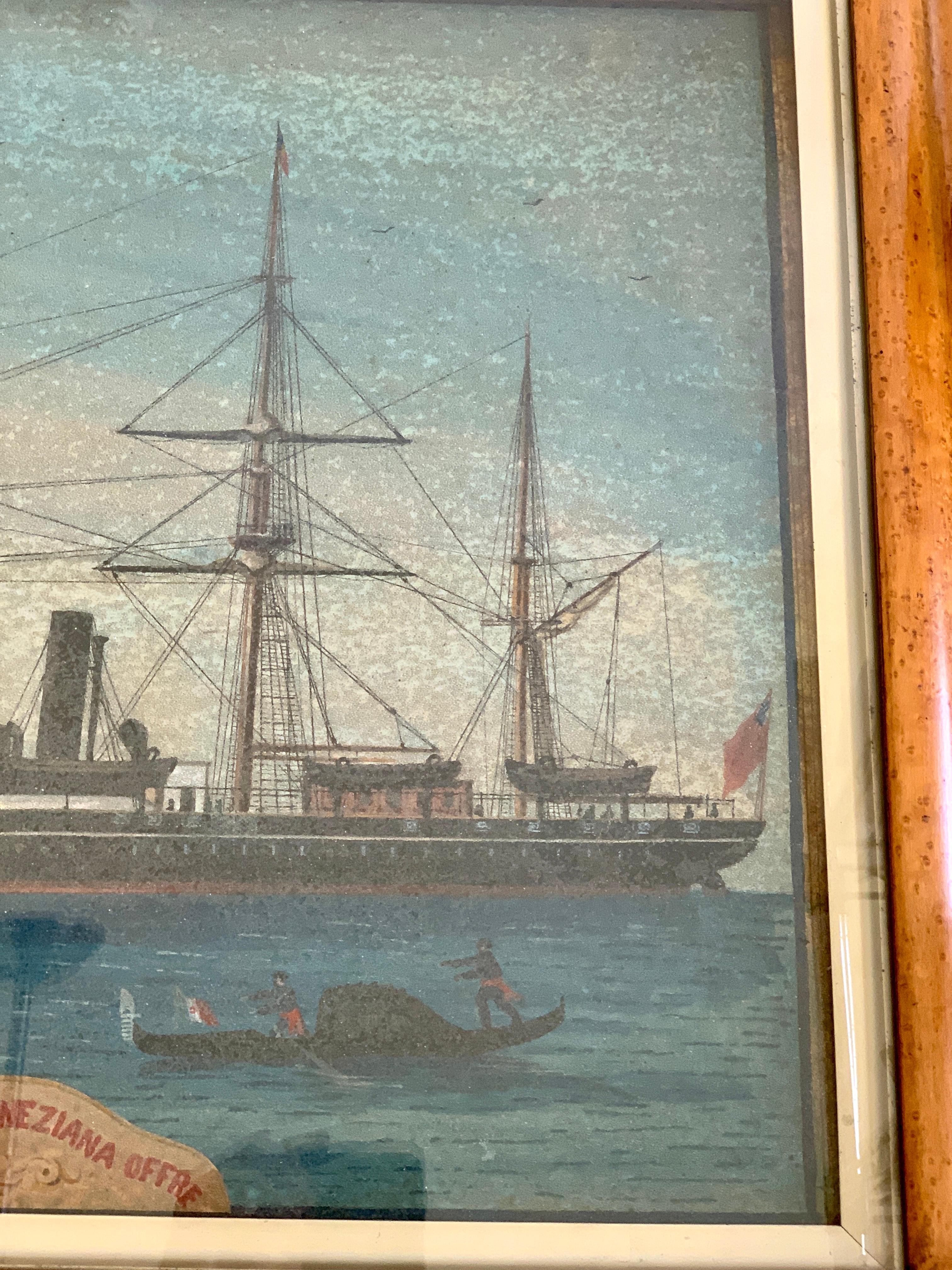 Folk Art Large Italian Painting of a Merchant Ship 