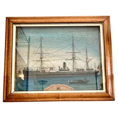 Large Italian Painting of a Merchant Ship "The Venetian Workers' Society Offers"