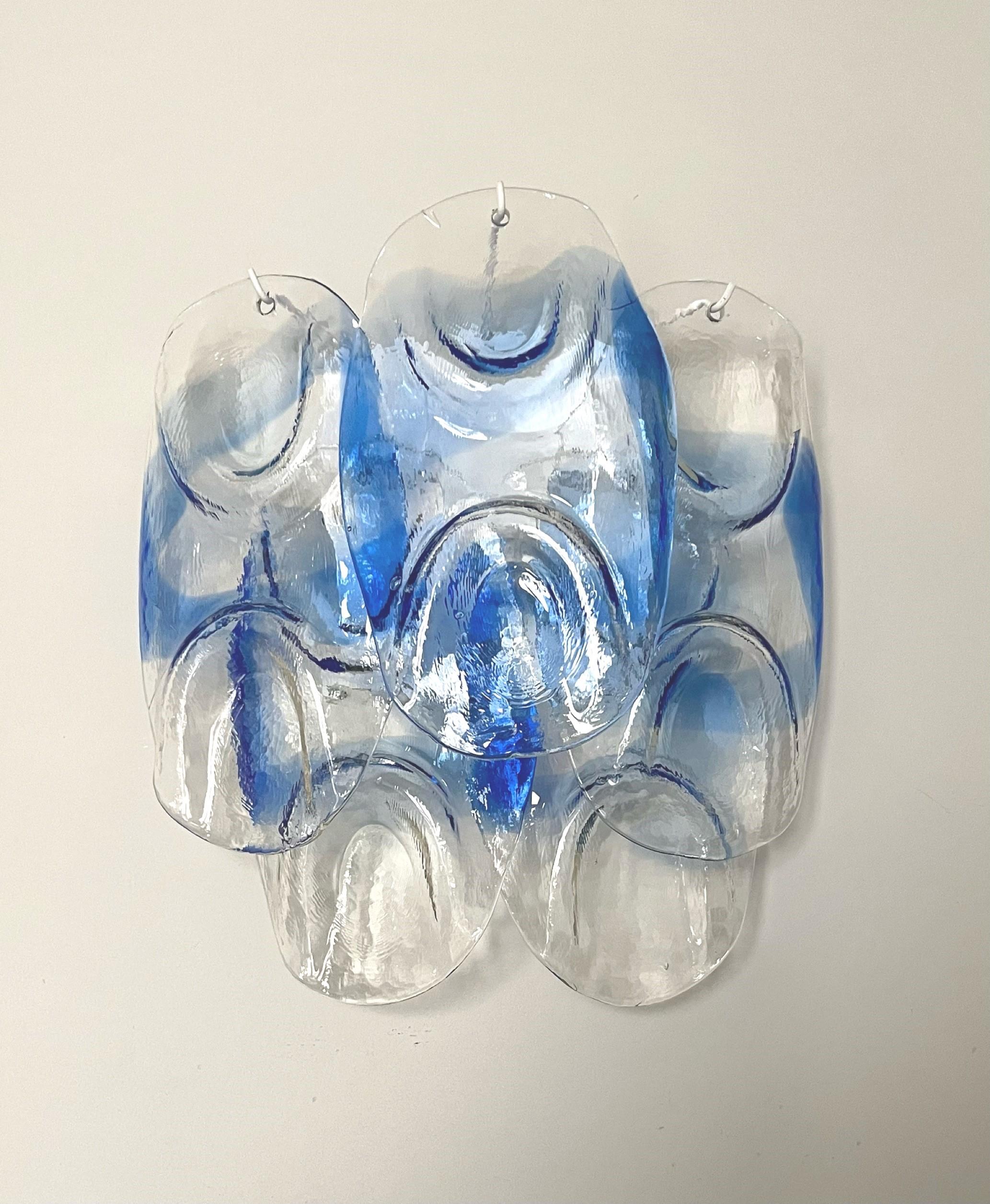 Large Italian Midcentury Pair of Clear Blue Murano Wall Sconces by Mazzega, 1970 For Sale 6