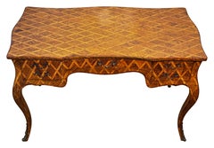 Large Italian Parquetry Inlay Fruitwood Writing Table, Mid 20th Century