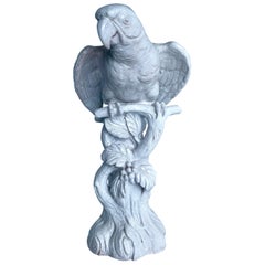 Large Italian Parrot in Vintage White Ceramic on Faux Bois Base