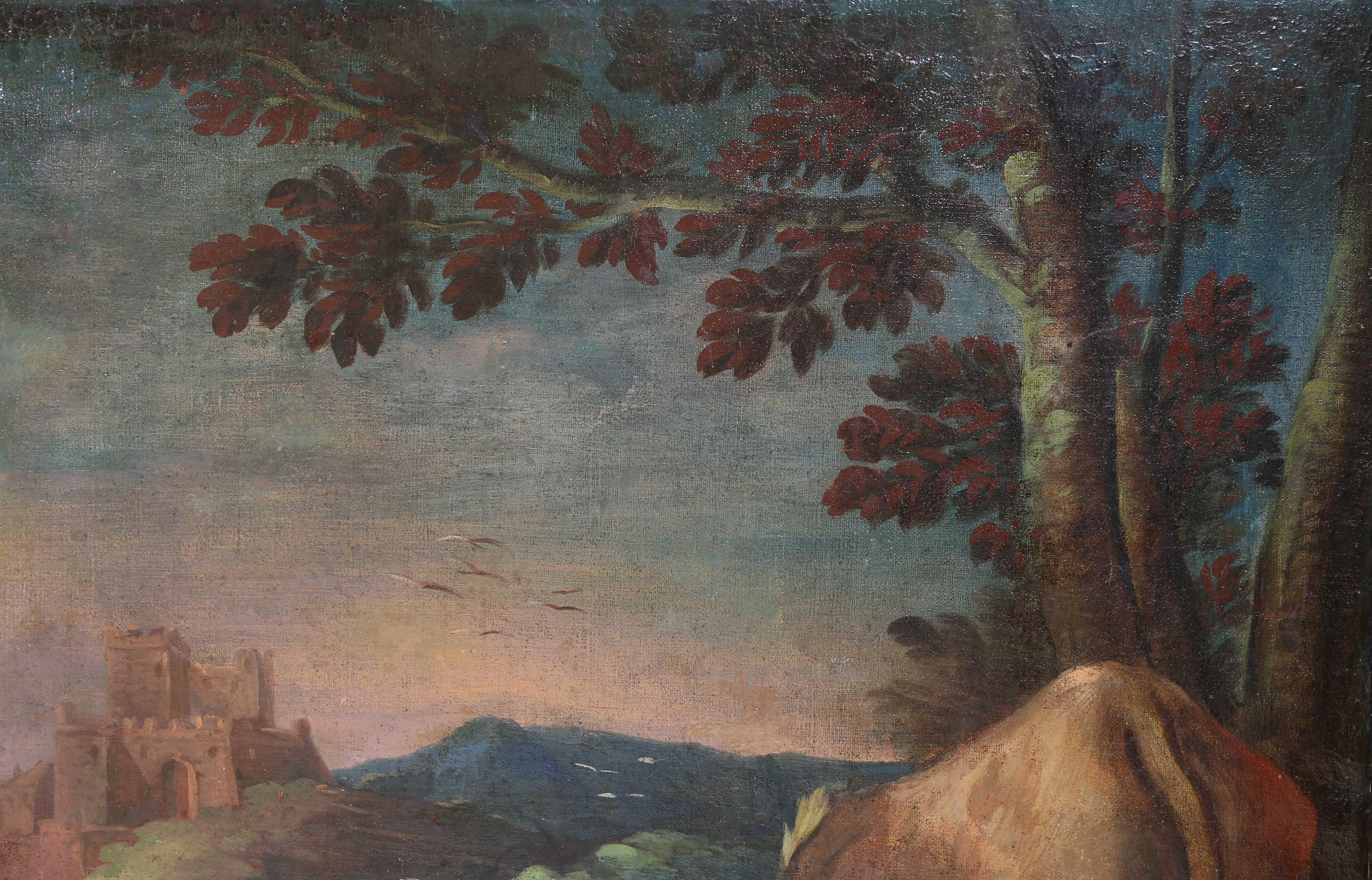 Large Italian Pastural Landscape Oil Painting 1