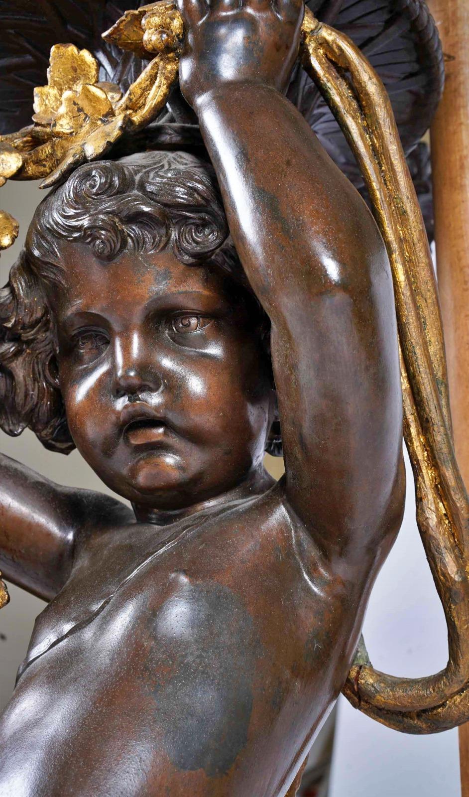 Barocco Grandi lampadari italiani in bronzo patinato della fine del XIX secolo in vendita