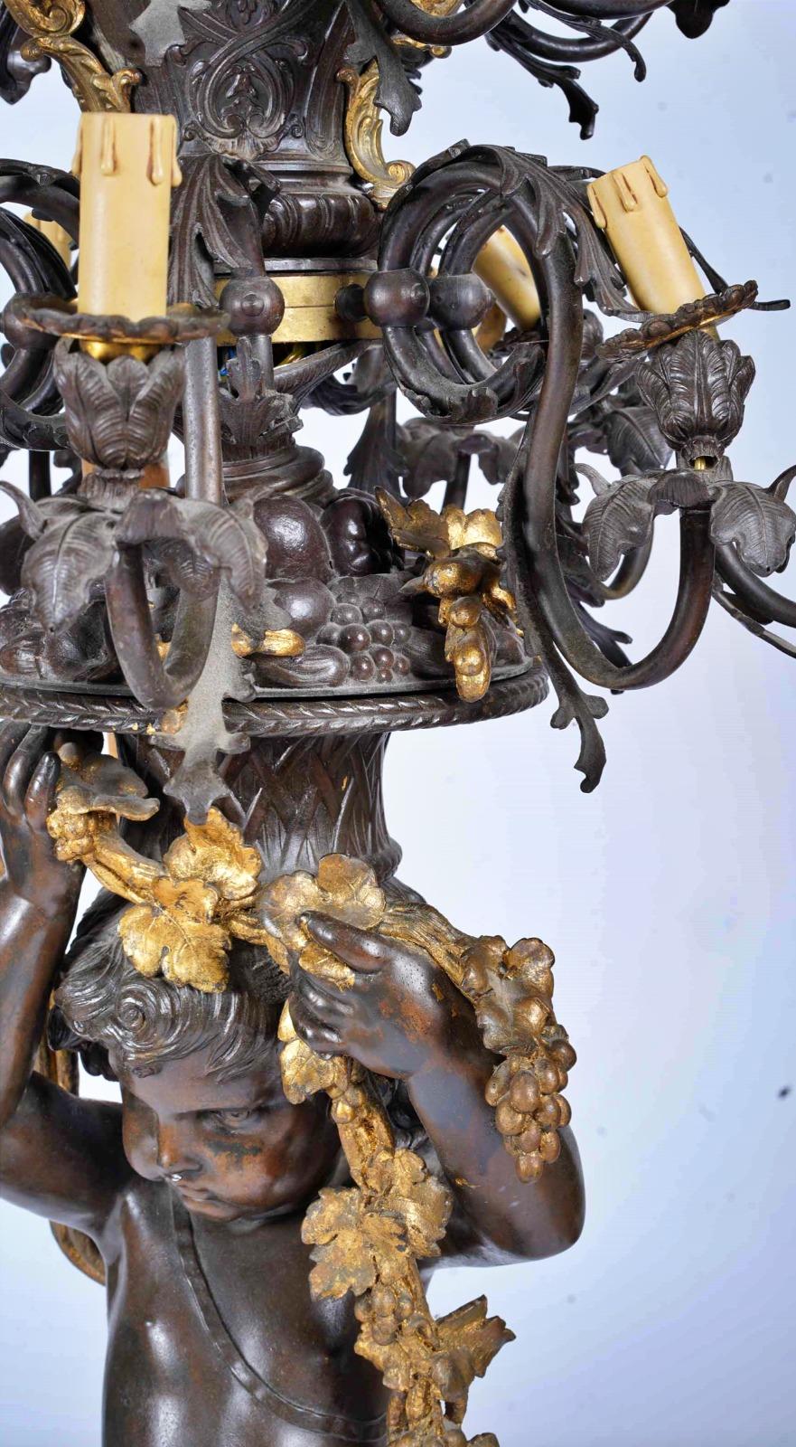Hand-Crafted Large Italian Patinated Bronze Chandeliers late 19th Century For Sale