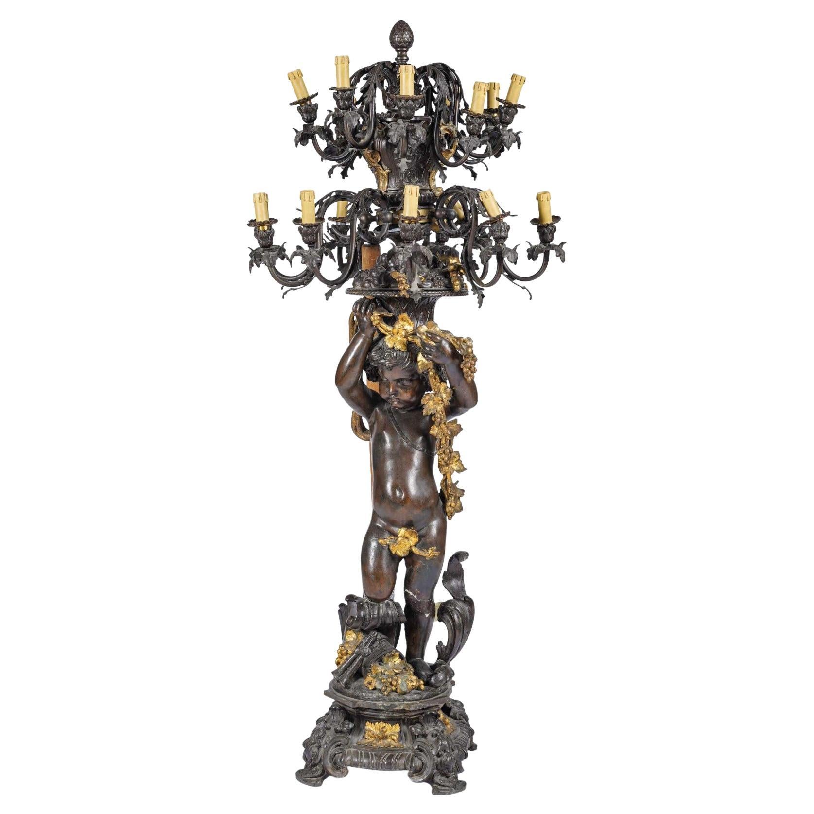Grandi lampadari italiani in bronzo patinato della fine del XIX secolo