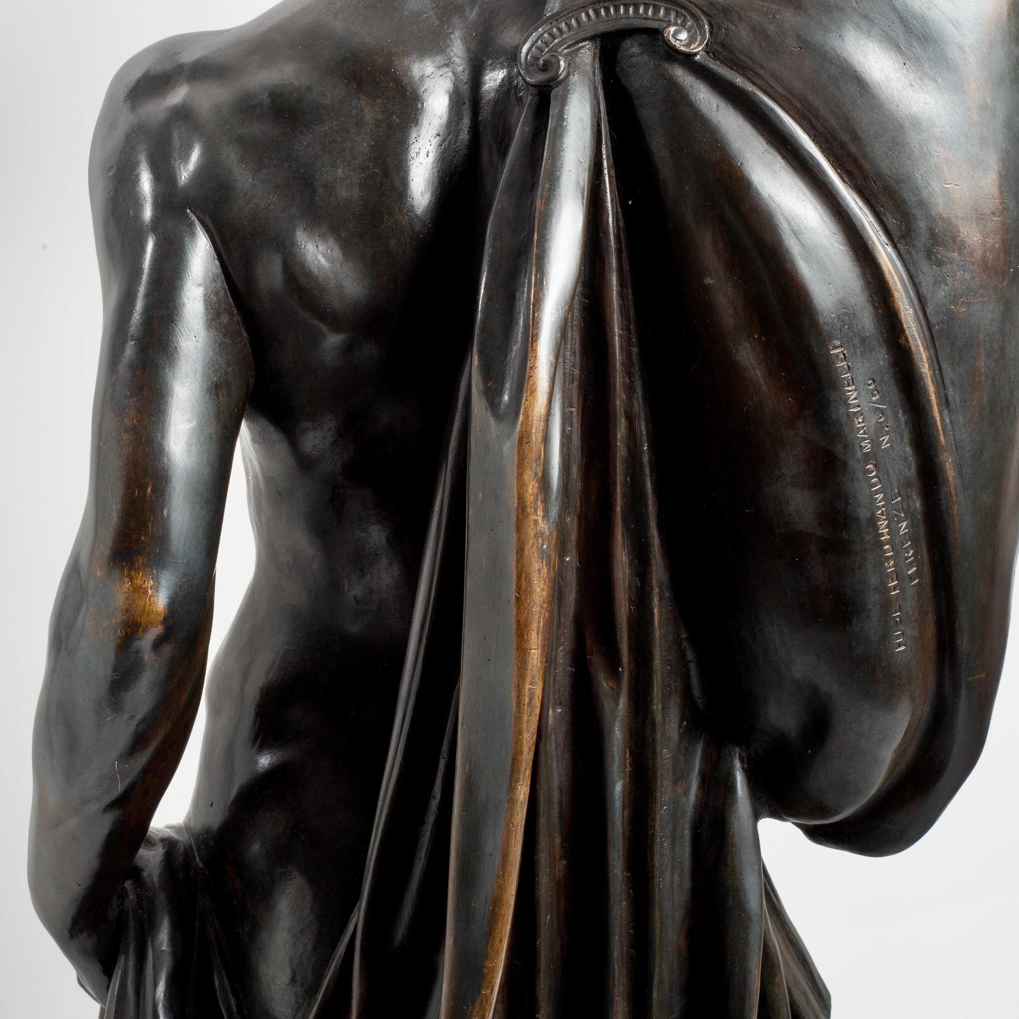 Large Italian Patinated Bronze Jupiter After Cellini, Cast by Marinelli Florence For Sale 7