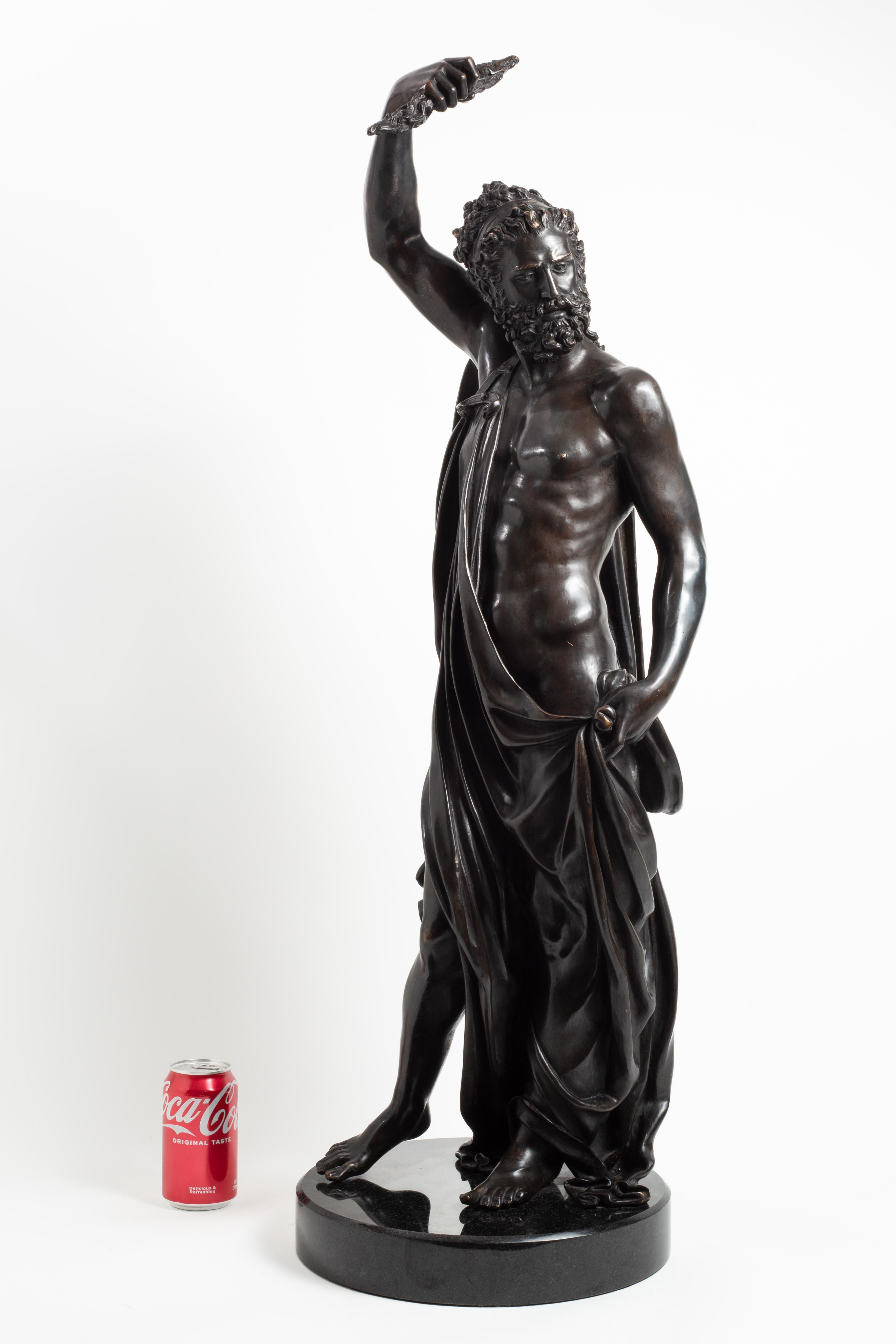 Neoclassical Large Italian Patinated Bronze Jupiter After Cellini, Cast by Marinelli Florence For Sale