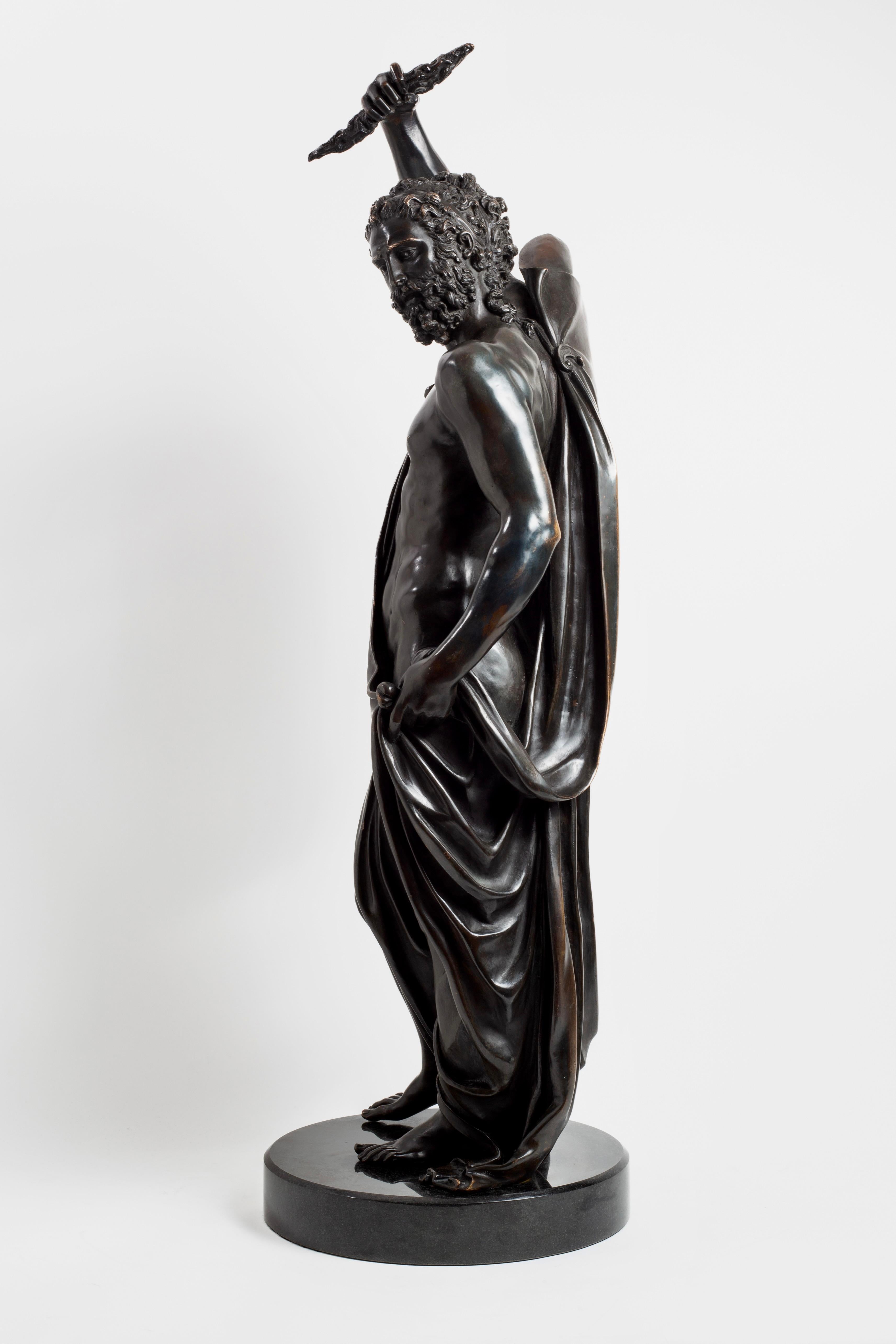 Hand-Carved Large Italian Patinated Bronze Jupiter After Cellini, Cast by Marinelli Florence For Sale