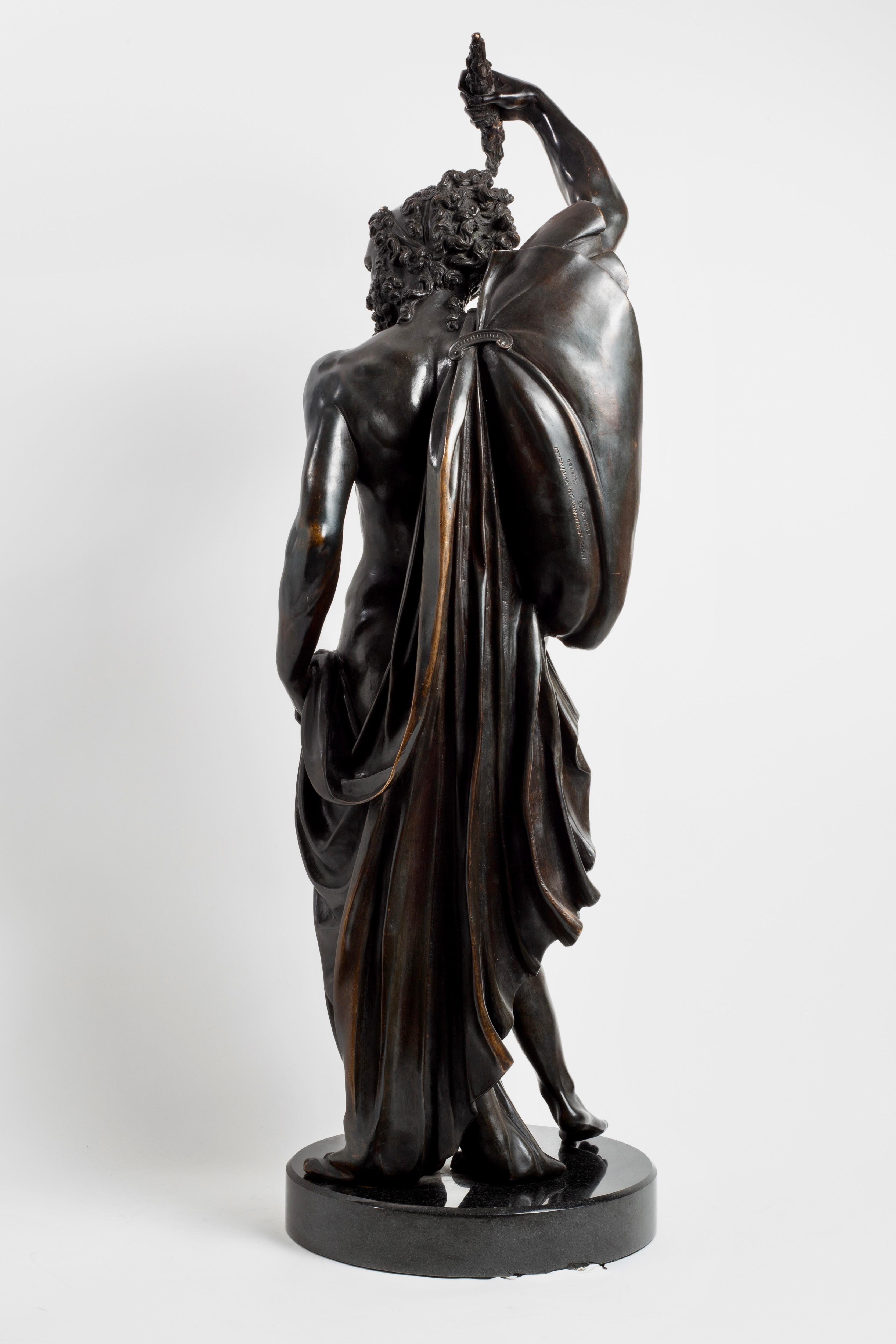 Large Italian Patinated Bronze Jupiter After Cellini, Cast by Marinelli Florence In Good Condition For Sale In New York, NY