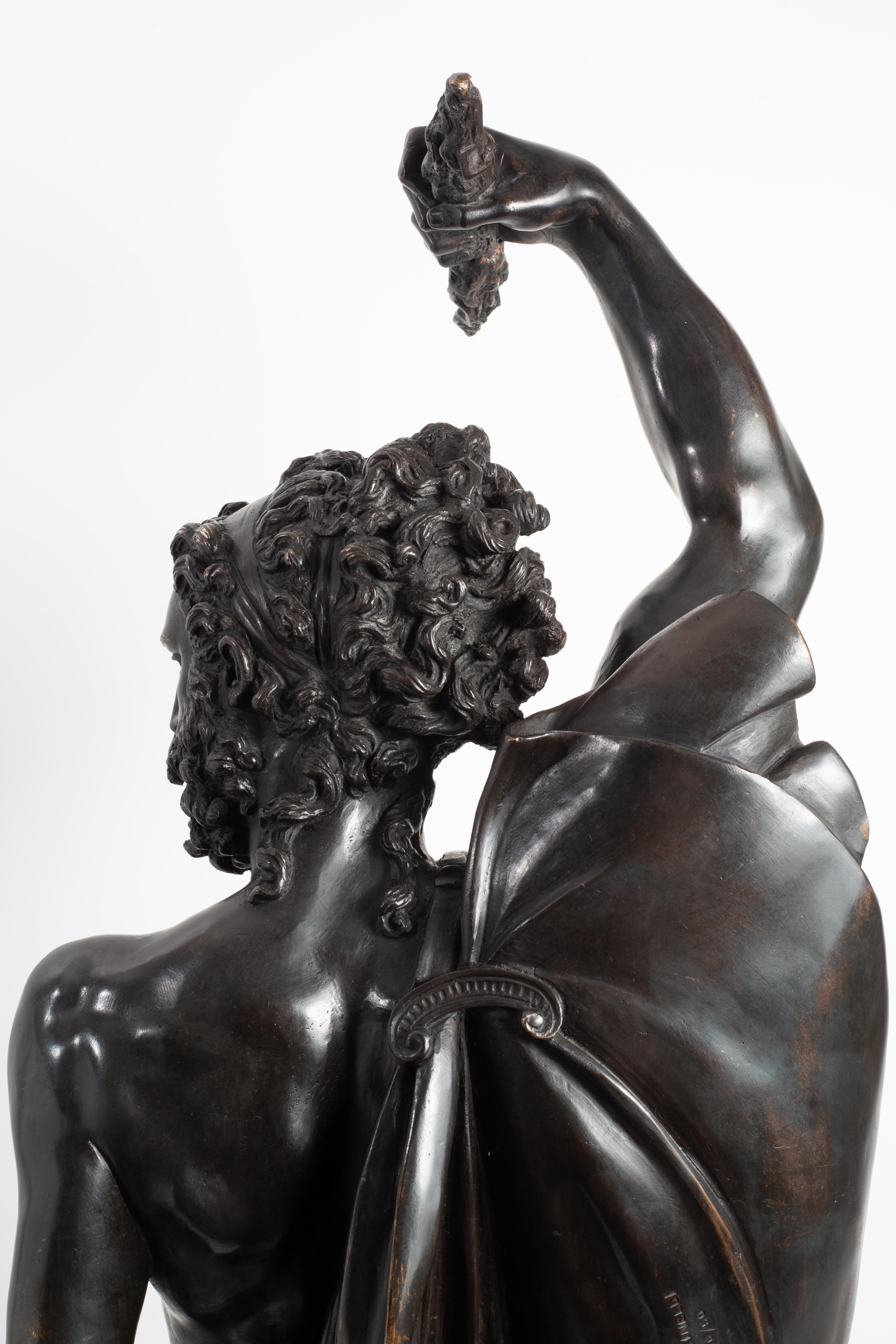Large Italian Patinated Bronze Jupiter After Cellini, Cast by Marinelli Florence For Sale 3