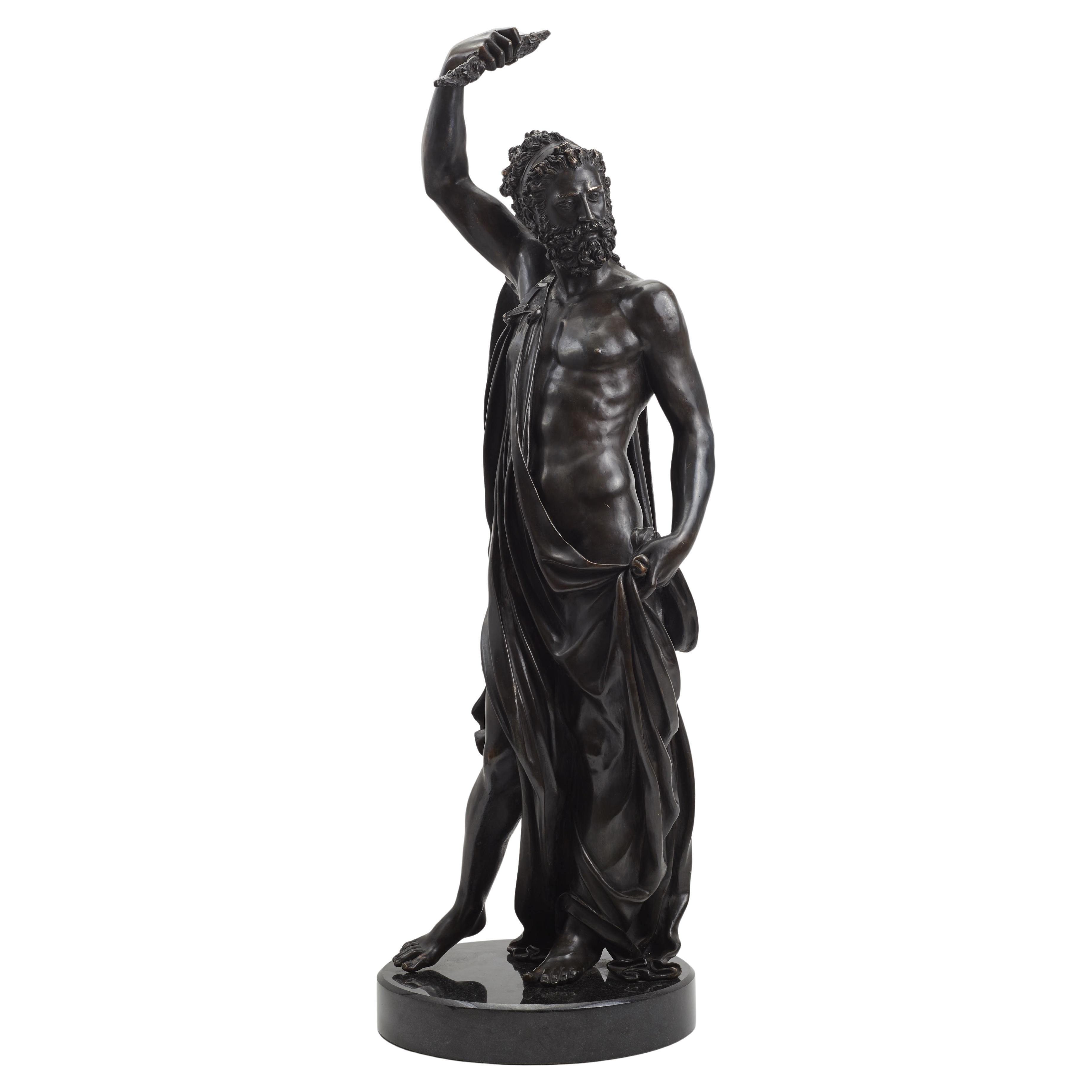 Large Italian Patinated Bronze Jupiter After Cellini, Cast by Marinelli Florence For Sale