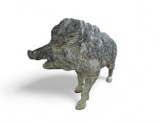 Large Italian Patinated Bronze Wild Boar Sculpture, 1950s