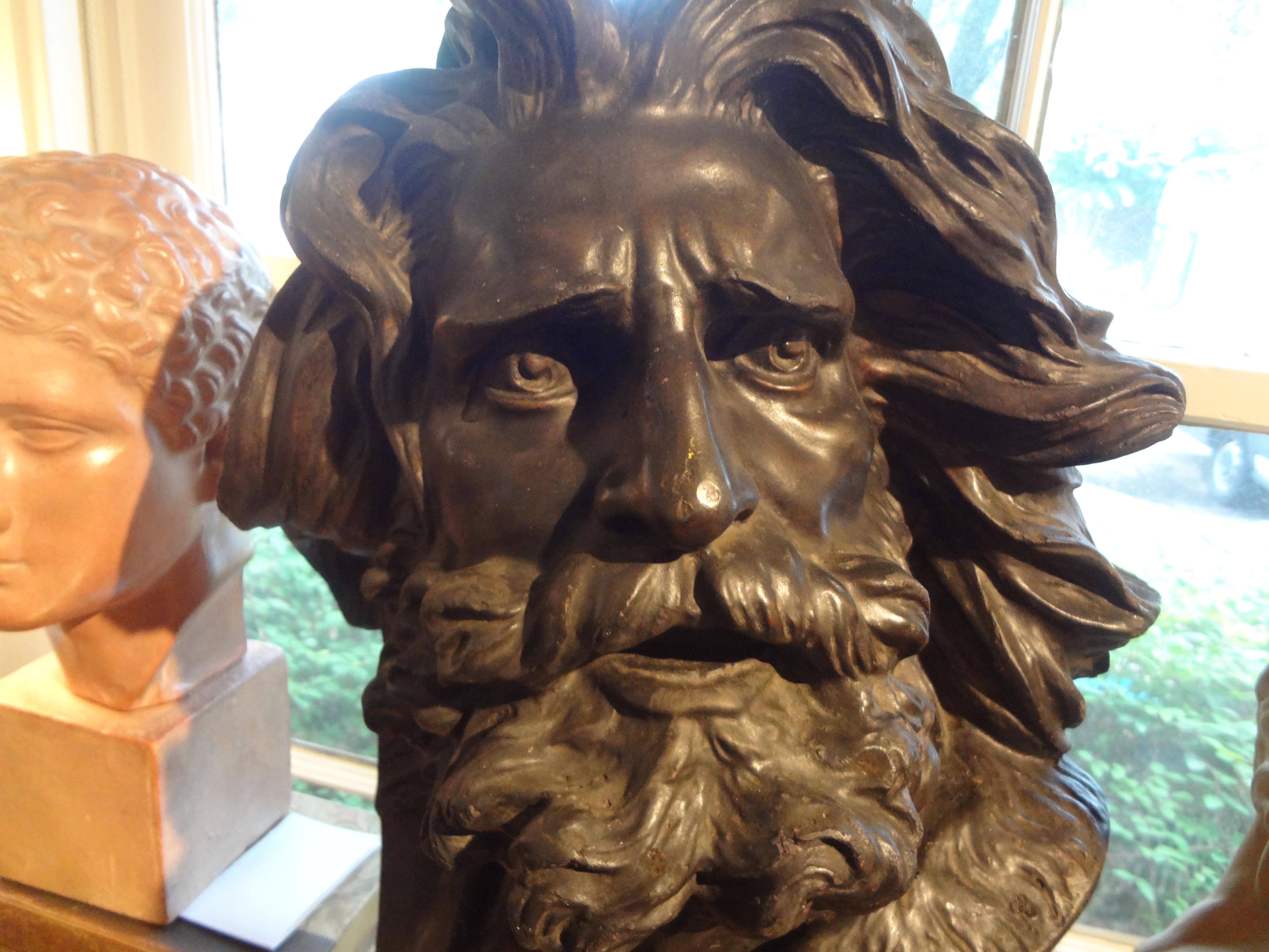 Large French patinated plaster bust, head of a Gaul.
Stunning large French patinated plaster bust sculpture after Francois Rude's 