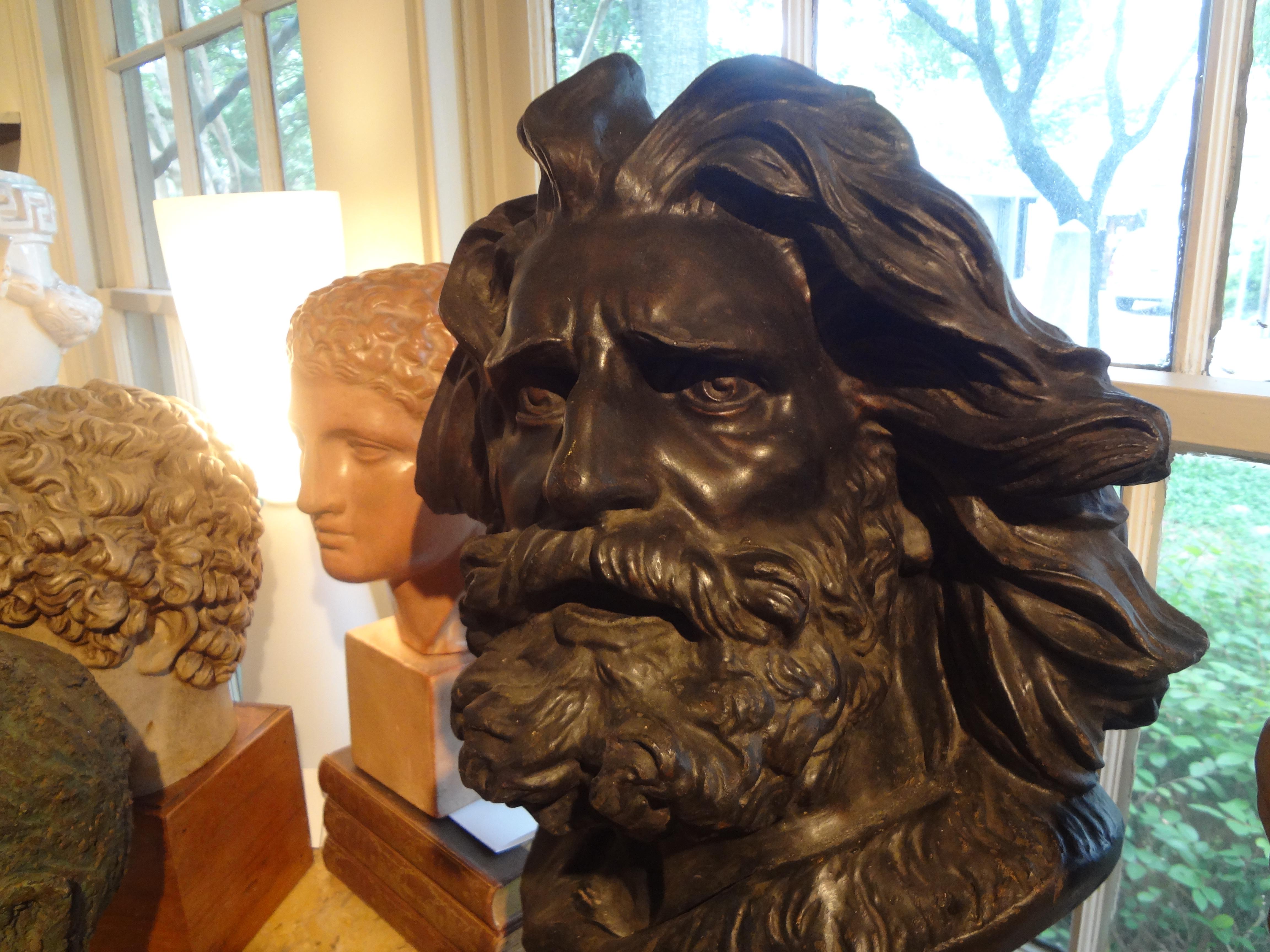 Napoleon III Large French Patinated Plaster Bust, Head of a Gaul