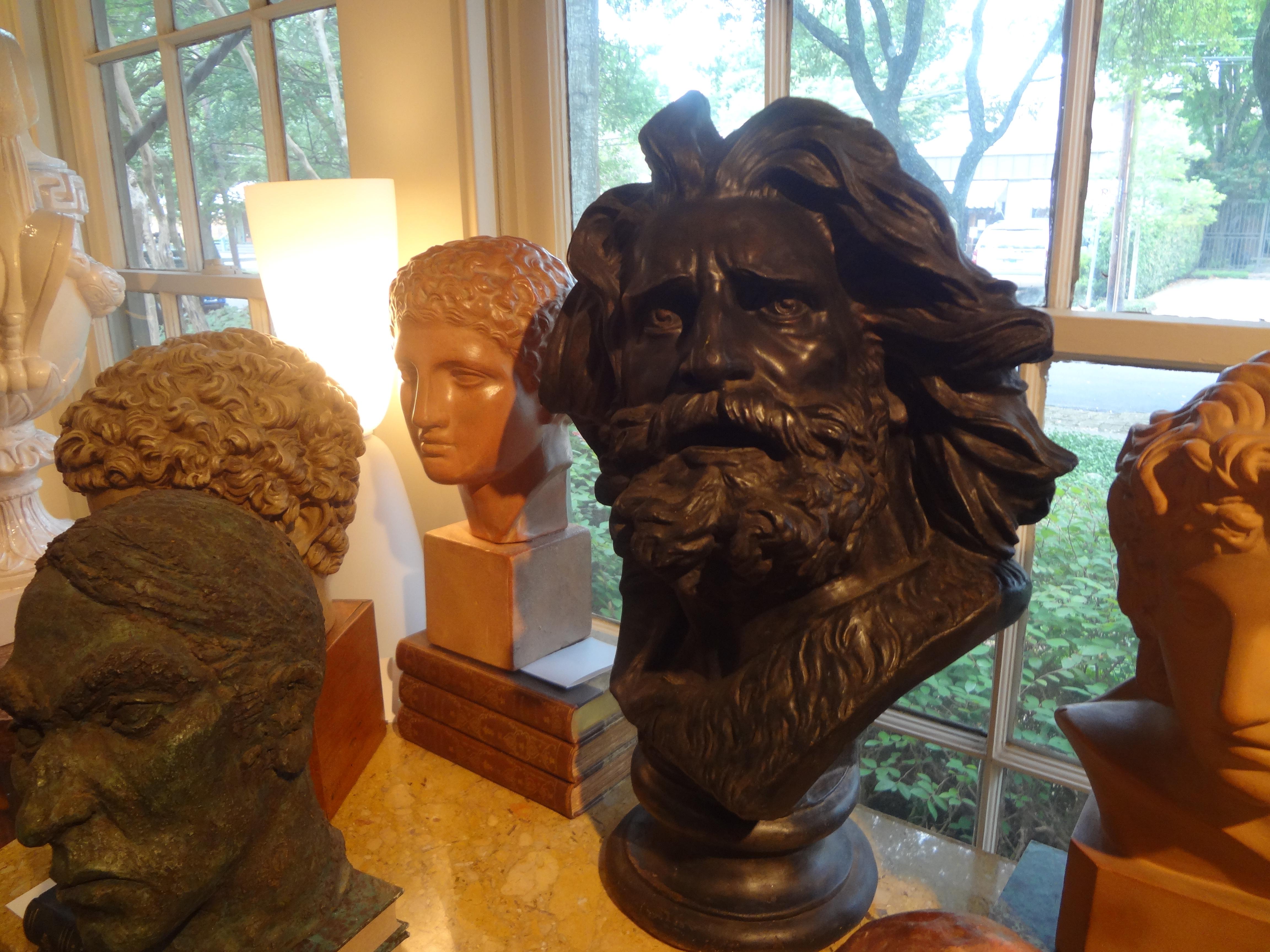 Large French Patinated Plaster Bust, Head of a Gaul In Good Condition In Houston, TX