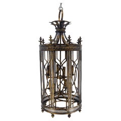 Large Italian Pendant Bronze Oxide Gilt Ornate Metal Light Fixture Chandelier