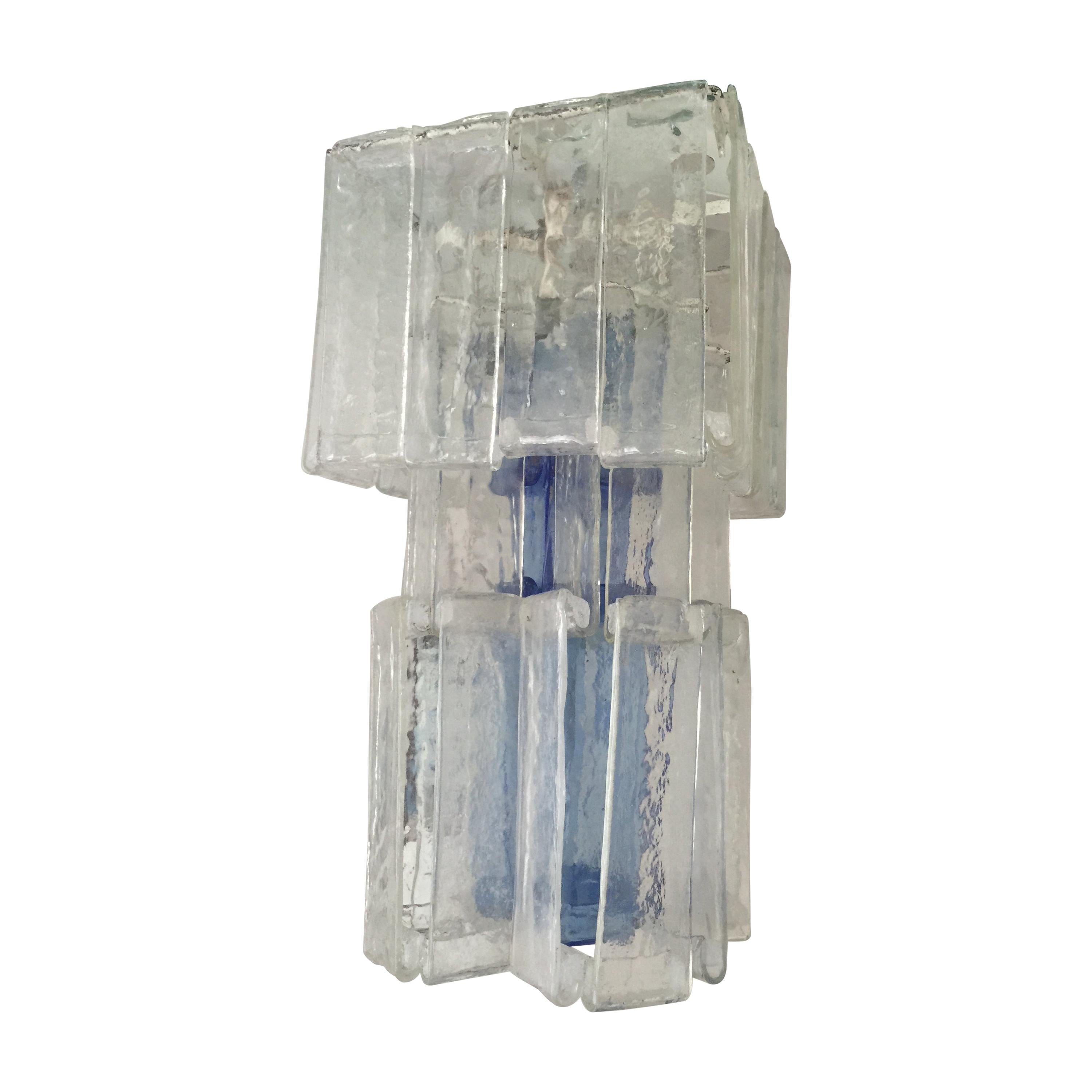 Large Italian clear and blue glass Pendant lamp from Fratelli Toso Murano, 1970s For Sale