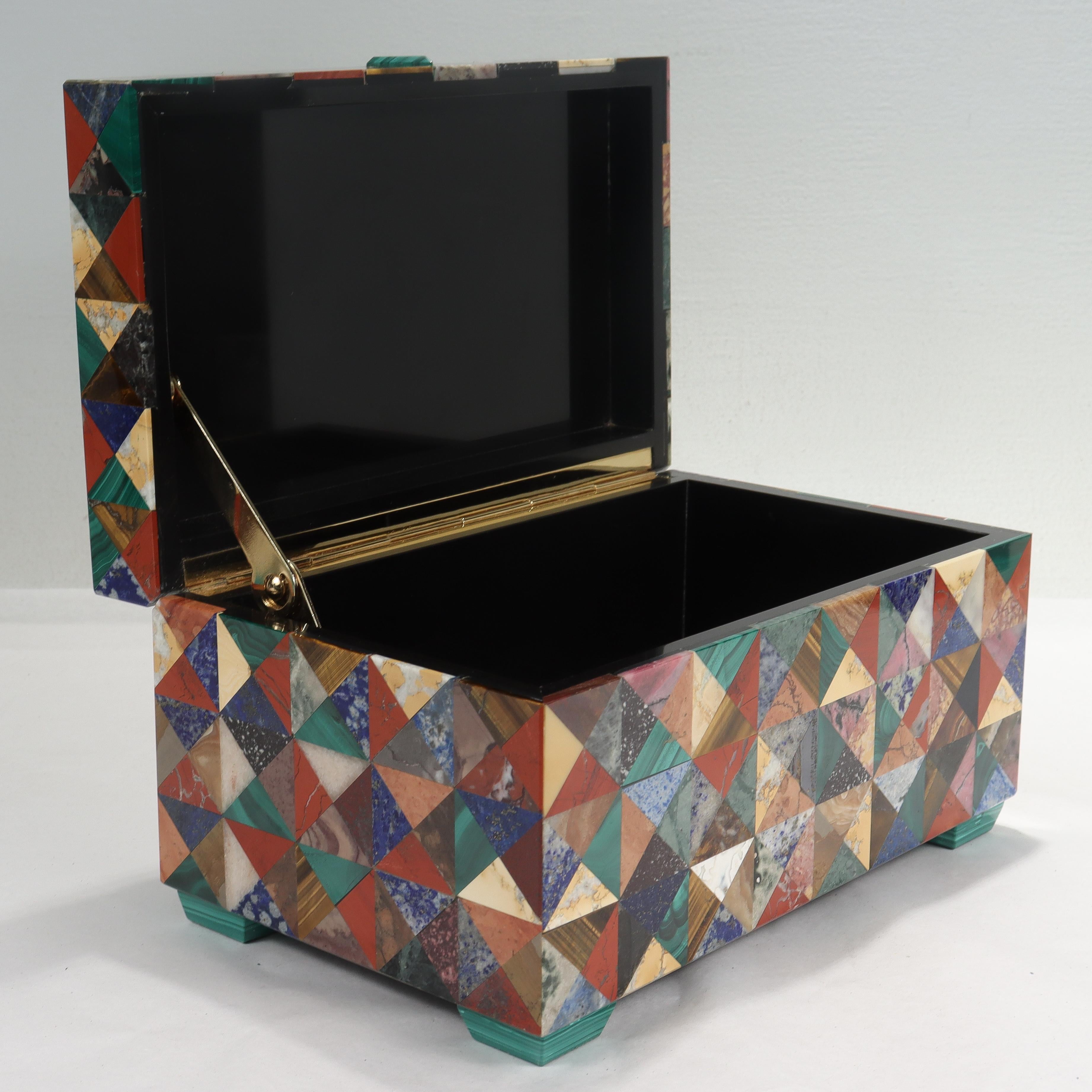 Large Italian Specimen Pietra Dura Marble & Inlaid Hardstone Table Box / Casket 8