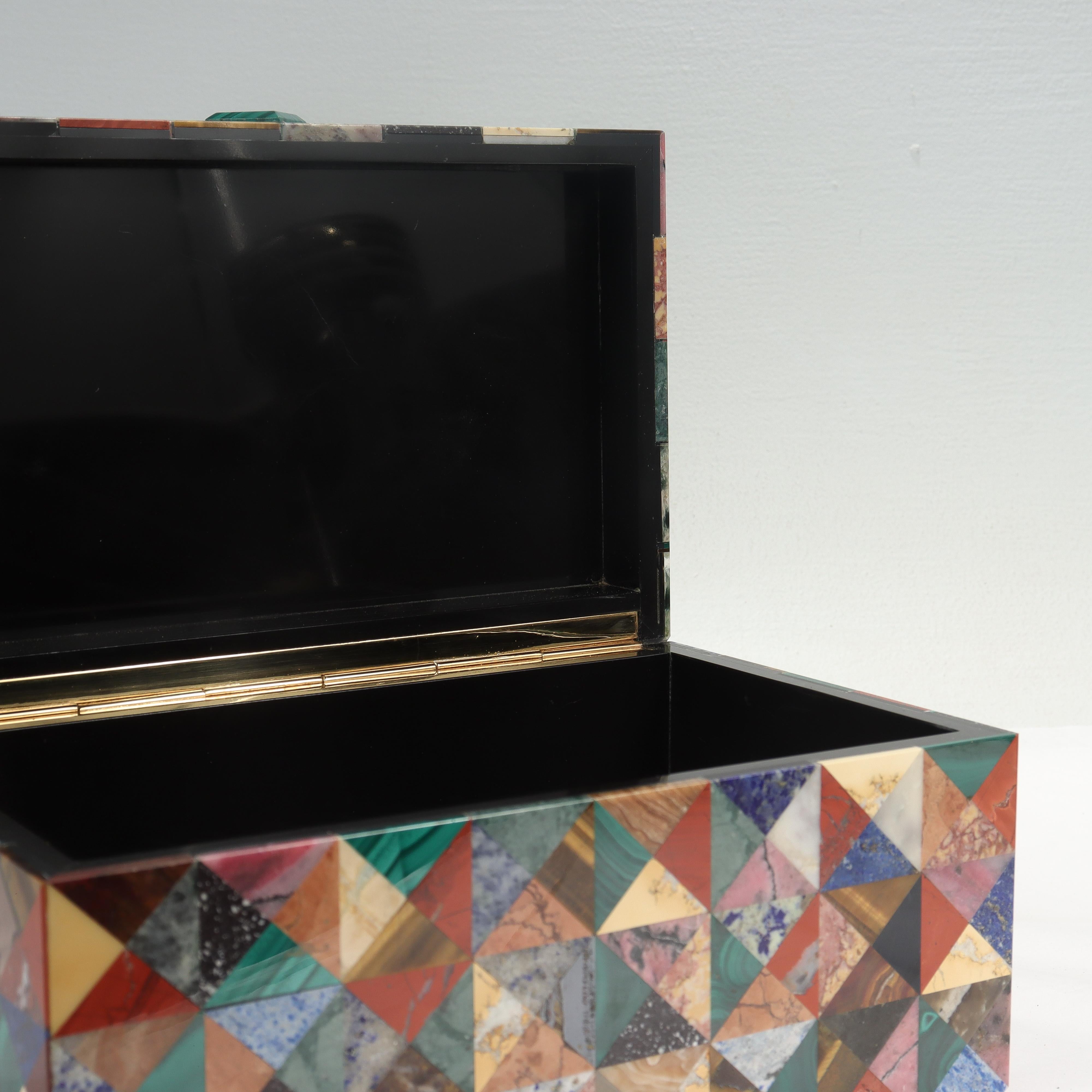 Large Italian Specimen Pietra Dura Marble & Inlaid Hardstone Table Box / Casket 9
