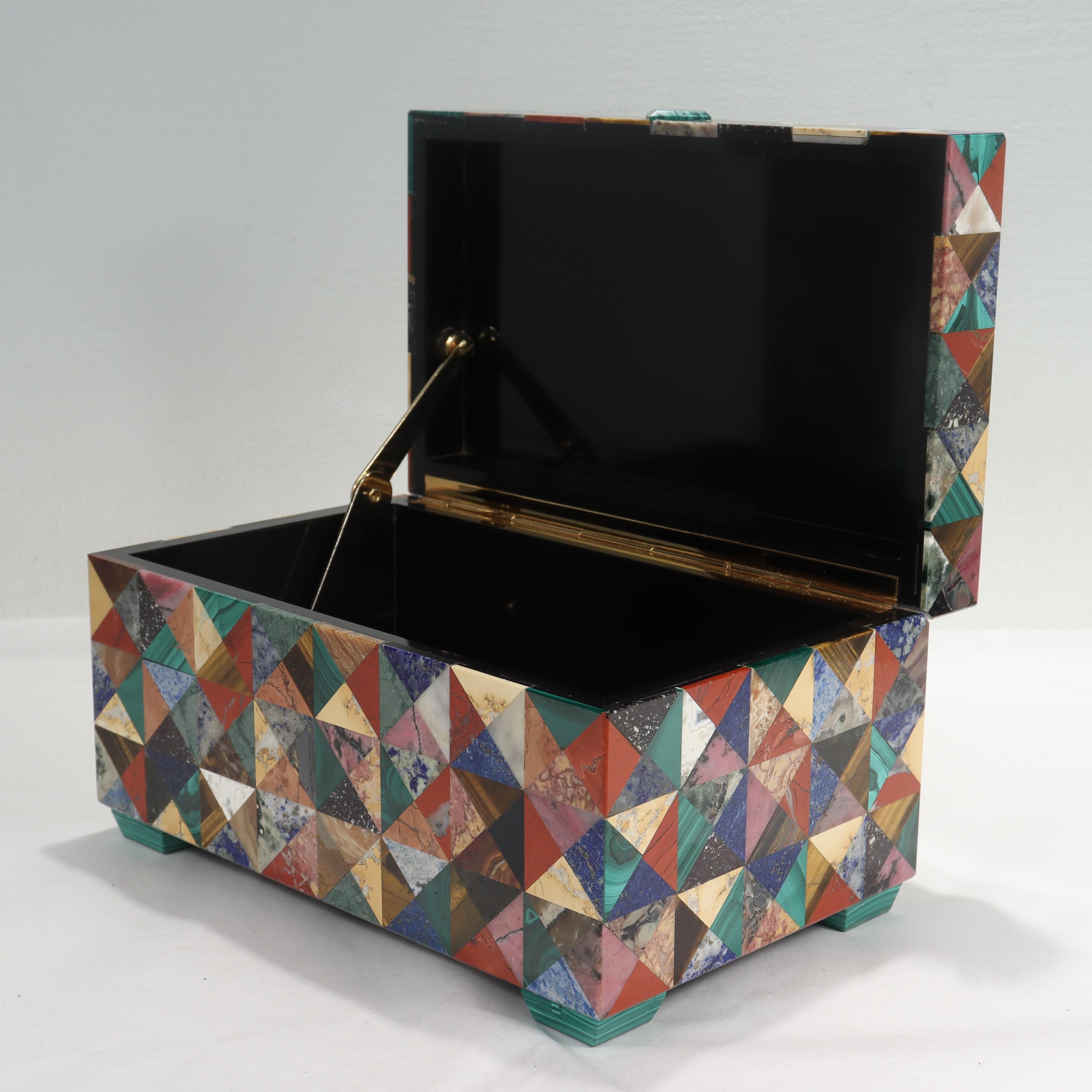 Large Italian Specimen Pietra Dura Marble & Inlaid Hardstone Table Box / Casket 10