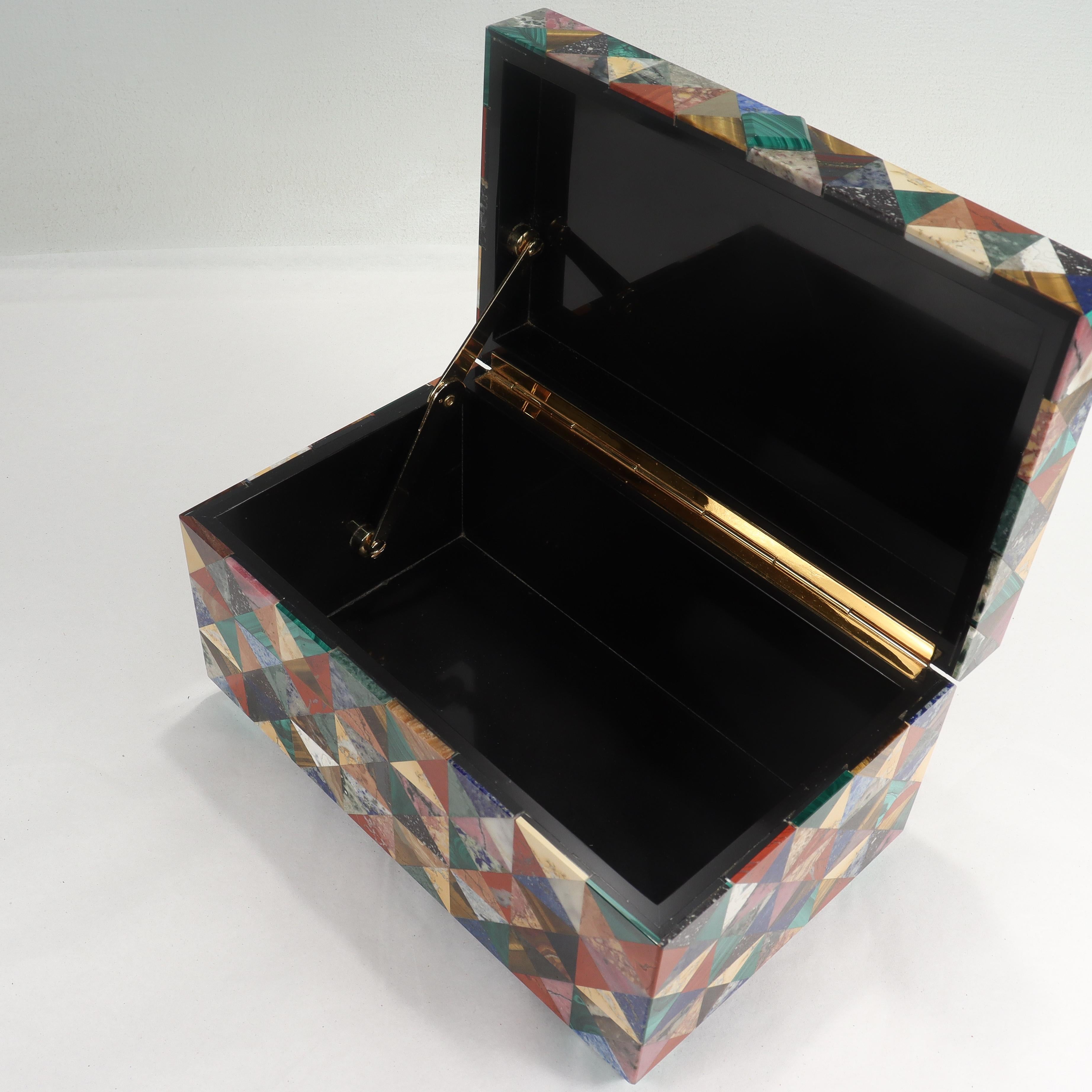 Large Italian Specimen Pietra Dura Marble & Inlaid Hardstone Table Box / Casket 12