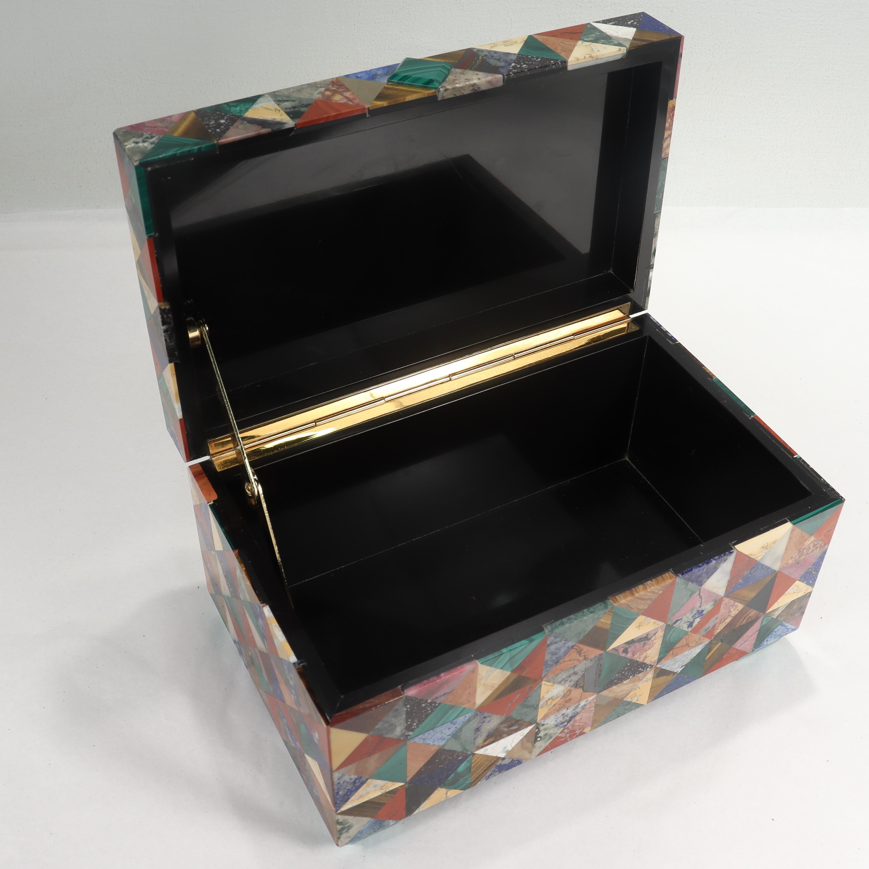 Large Italian Specimen Pietra Dura Marble & Inlaid Hardstone Table Box / Casket 13