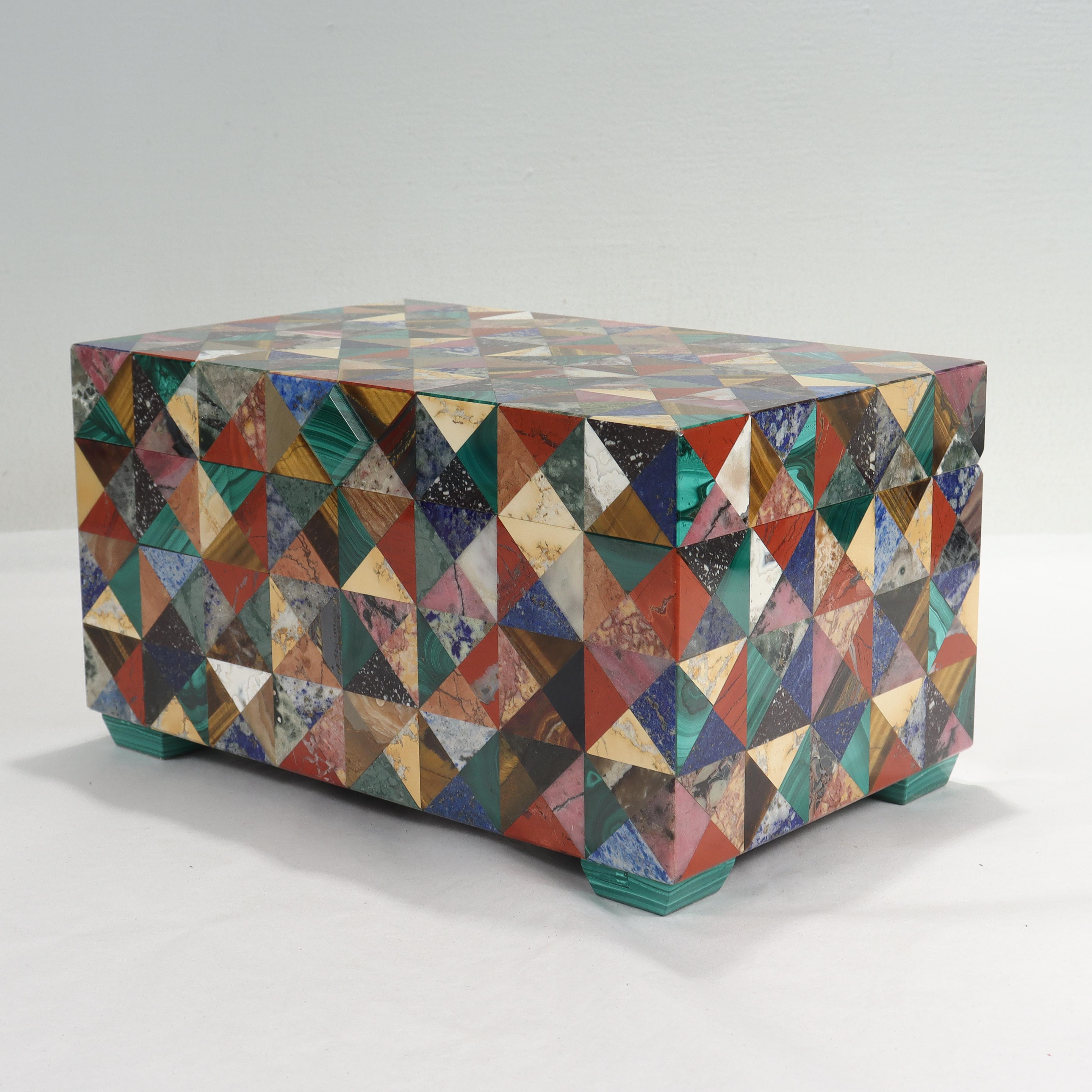Modern Large Italian Specimen Pietra Dura Marble & Inlaid Hardstone Table Box / Casket