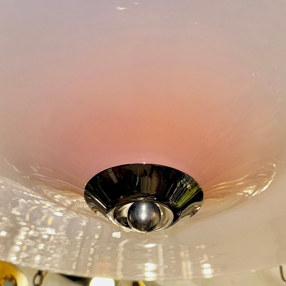 Lámpara colgante grande de cristal rosa italiano mediados del siglo XX en venta