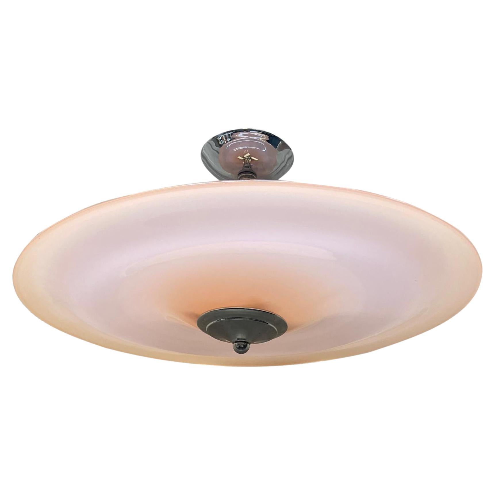 Large Italian Pink Glass Pendant Light Fixture