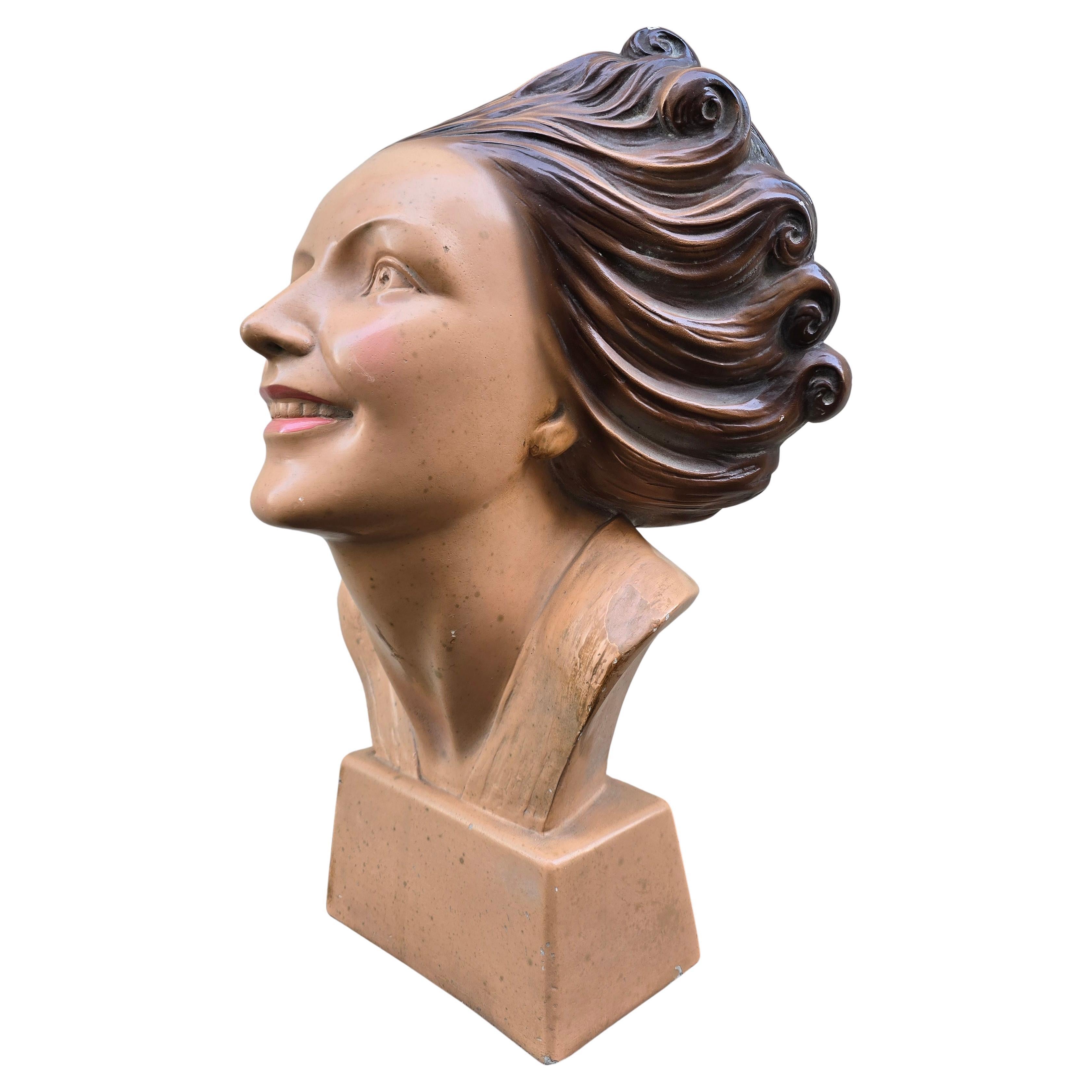 Grand buste en plâtre italien par S. Melani, années 1940-1950