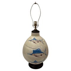 Large Italian Porcelian Lamp with Fish