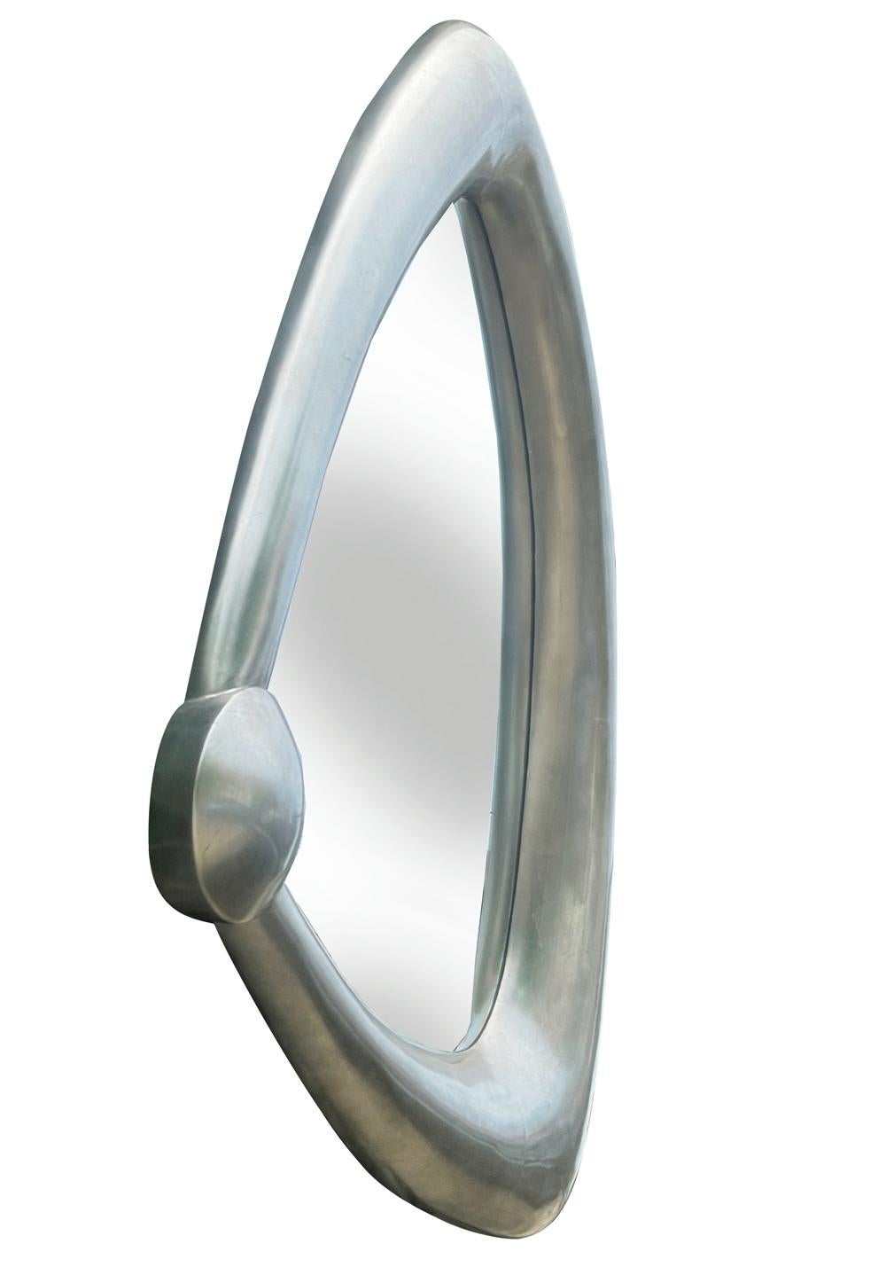 Late 20th Century Large Italian Post Modern Silver Leaf Abstract Free Form Wall Mirror For Sale