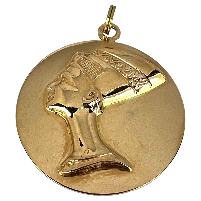 Grand buste de la reine Nefertiti italienne, breloque en or jaune