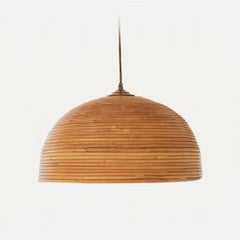 Large Italian Rattan Dome Pendant Light