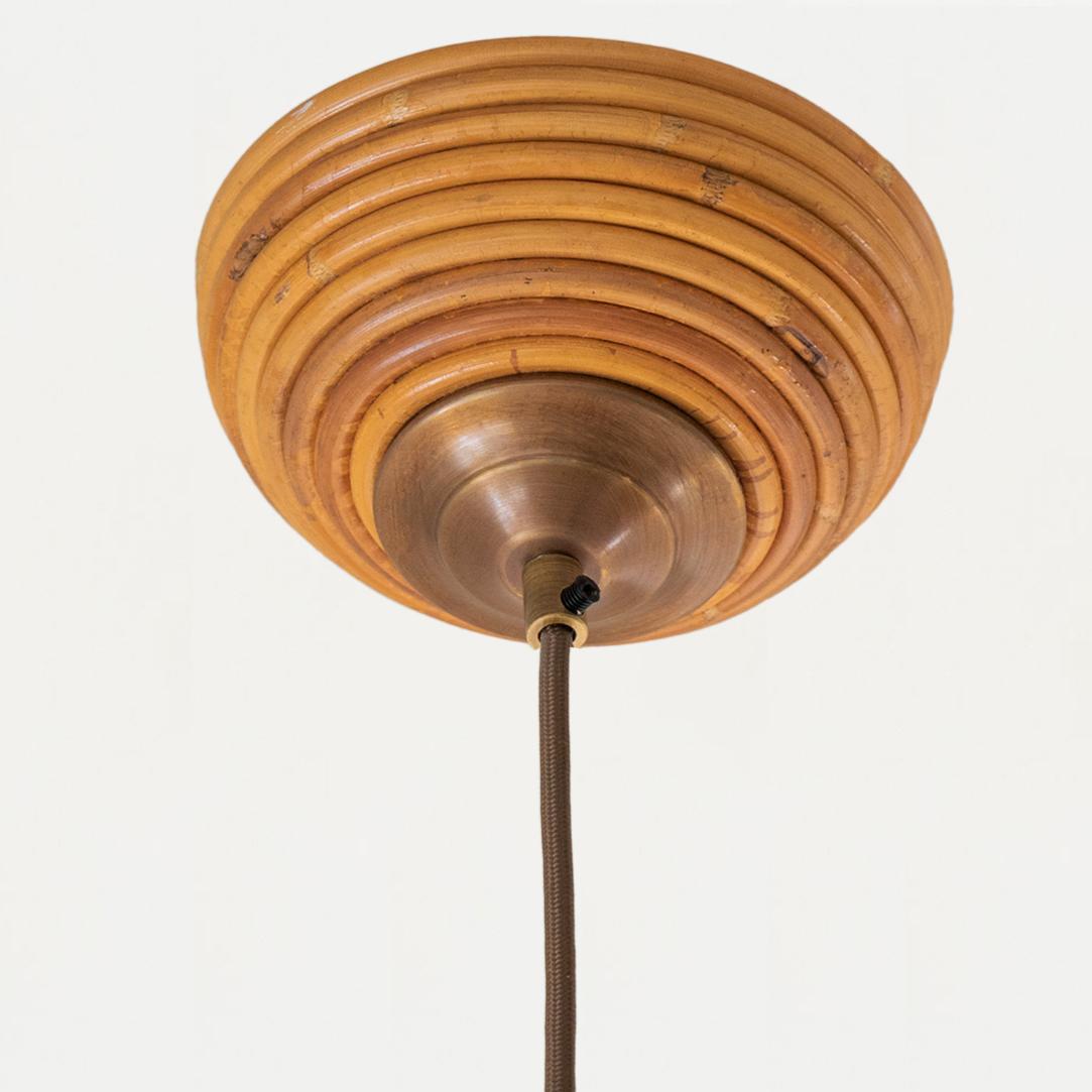 Brass Large Italian Rattan Dome Pendant Light