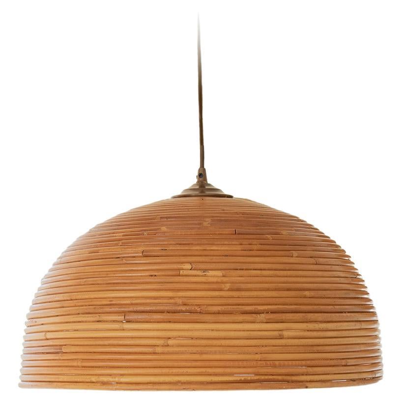Large Italian Rattan Dome Pendant Light